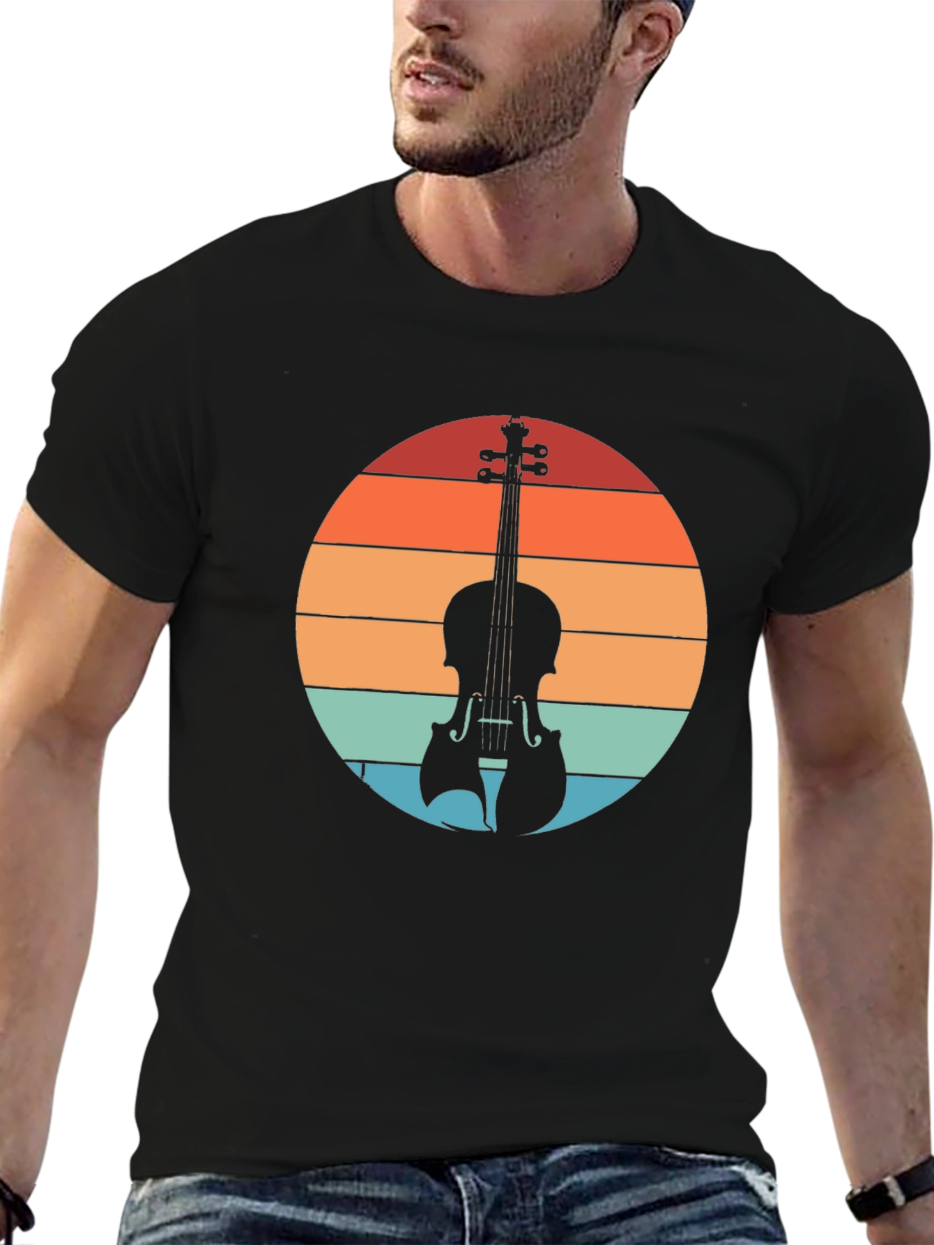 Retro Violin Sunset Graphic Tee - Musical Instrument T-Shirt
