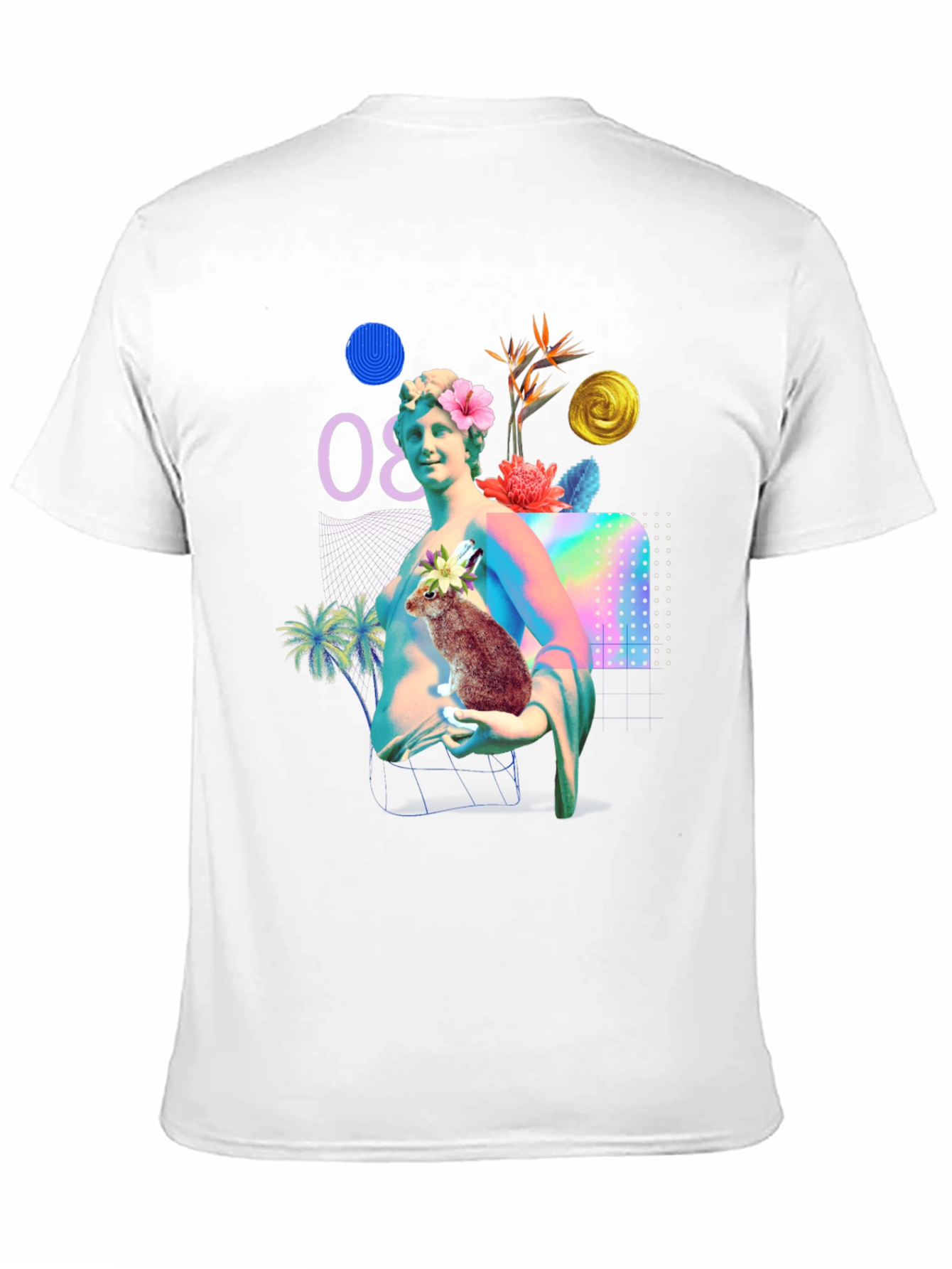 Statue & Rabbit Graphic T-Shirt - Unique Art Tee