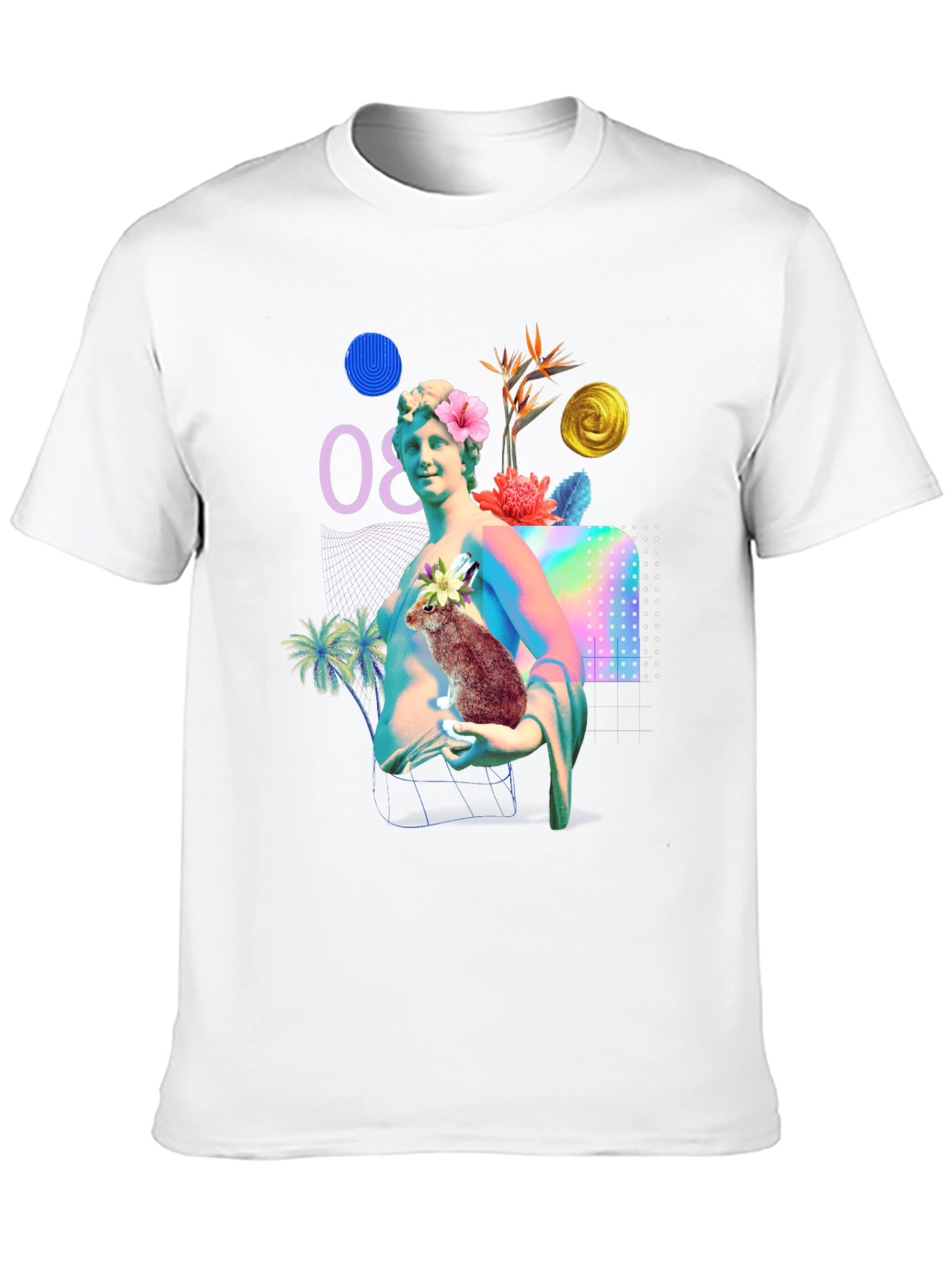 Statue & Rabbit Graphic T-Shirt - Unique Art Tee