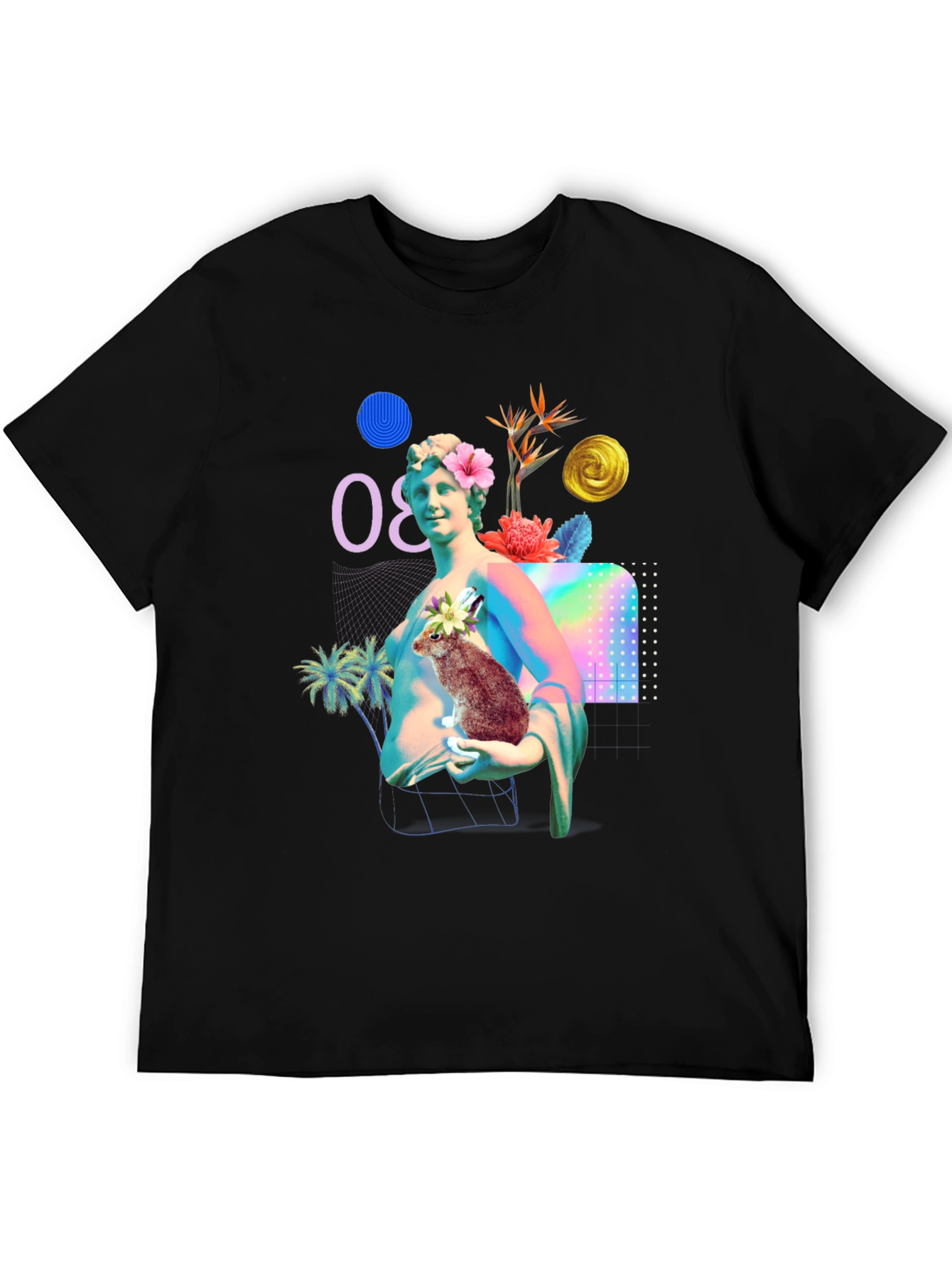 Statue & Rabbit Graphic T-Shirt - Unique Art Tee