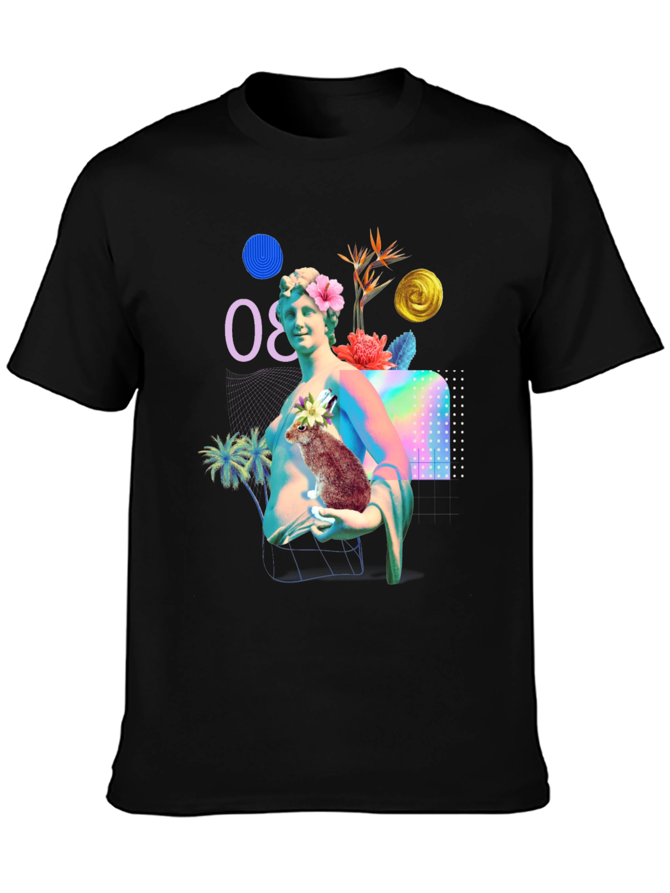 Statue & Rabbit Graphic T-Shirt - Unique Art Tee