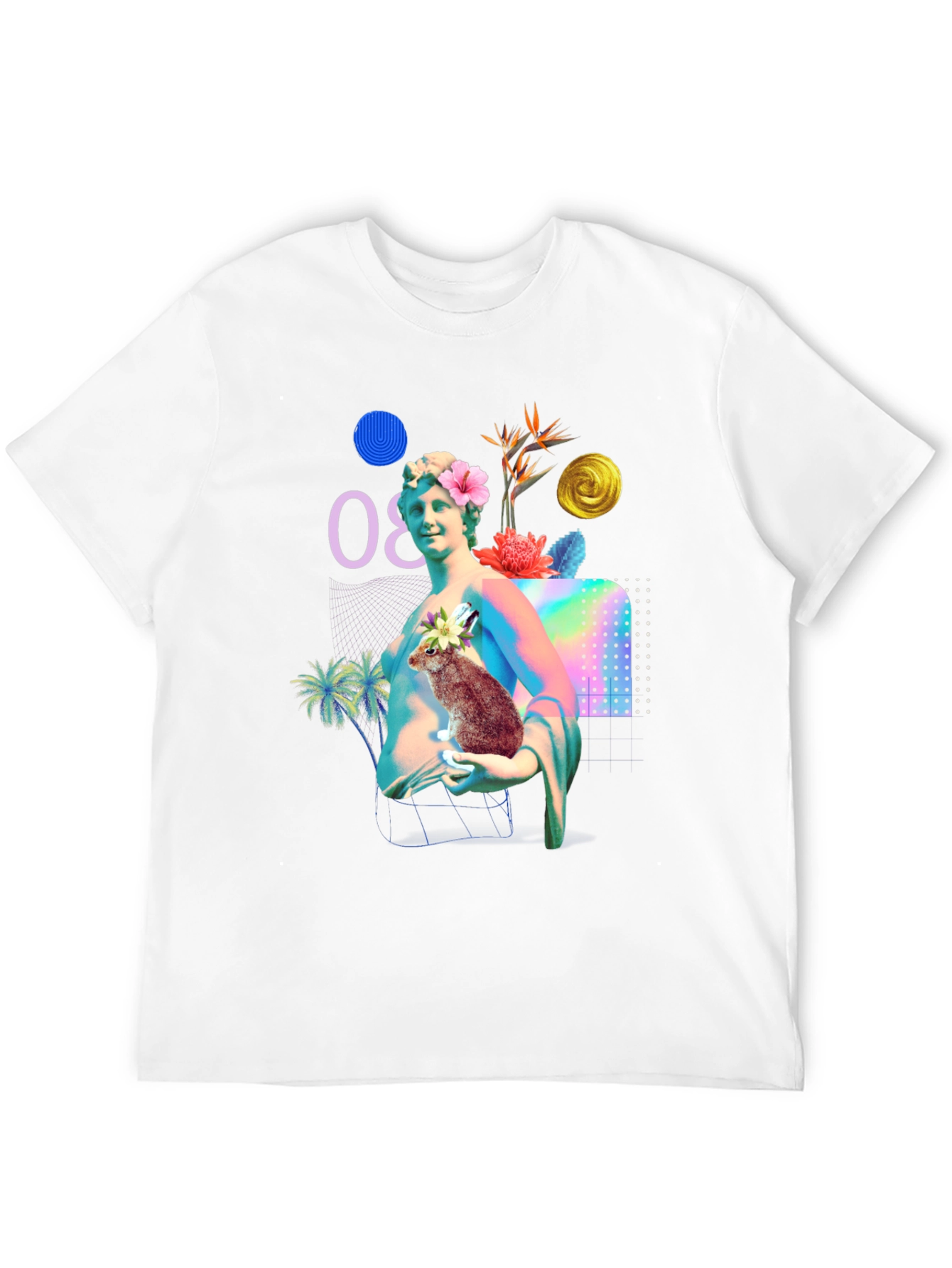 Statue & Rabbit Graphic T-Shirt - Unique Art Tee