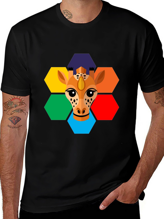 Geometric Giraffe Graphic Tee - Unisex Black T-Shirt