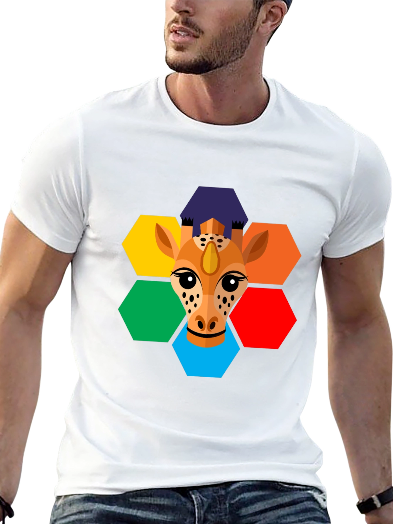 Geometric Giraffe Graphic Tee - Unisex Black T-Shirt