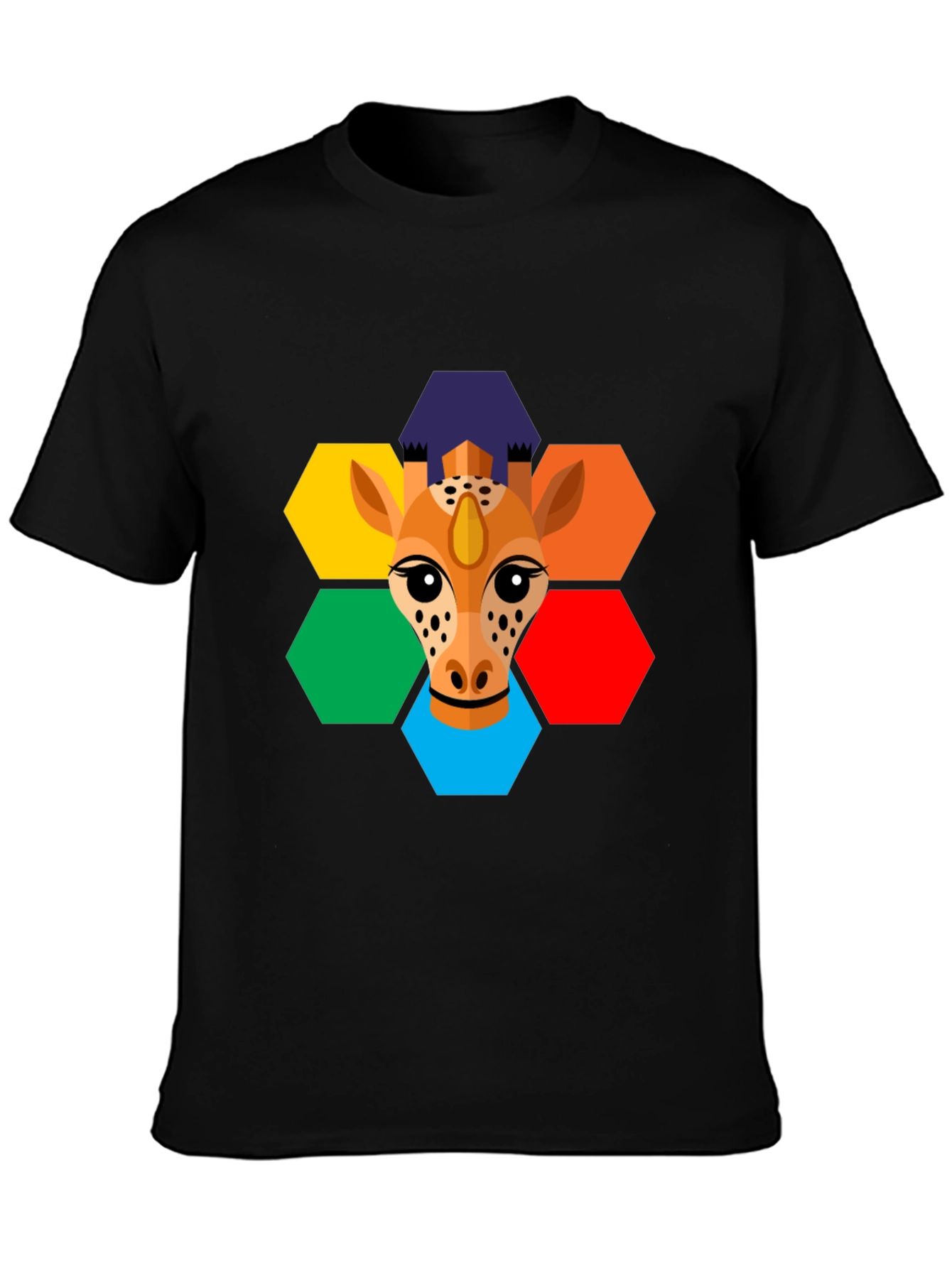 Geometric Giraffe Graphic Tee - Unisex Black T-Shirt