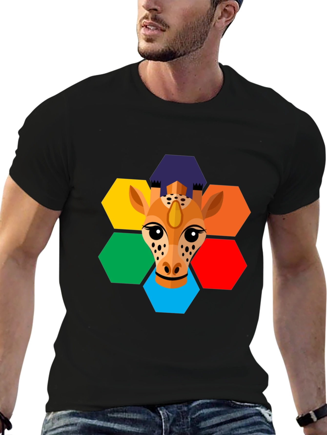 Geometric Giraffe Graphic Tee - Unisex Black T-Shirt