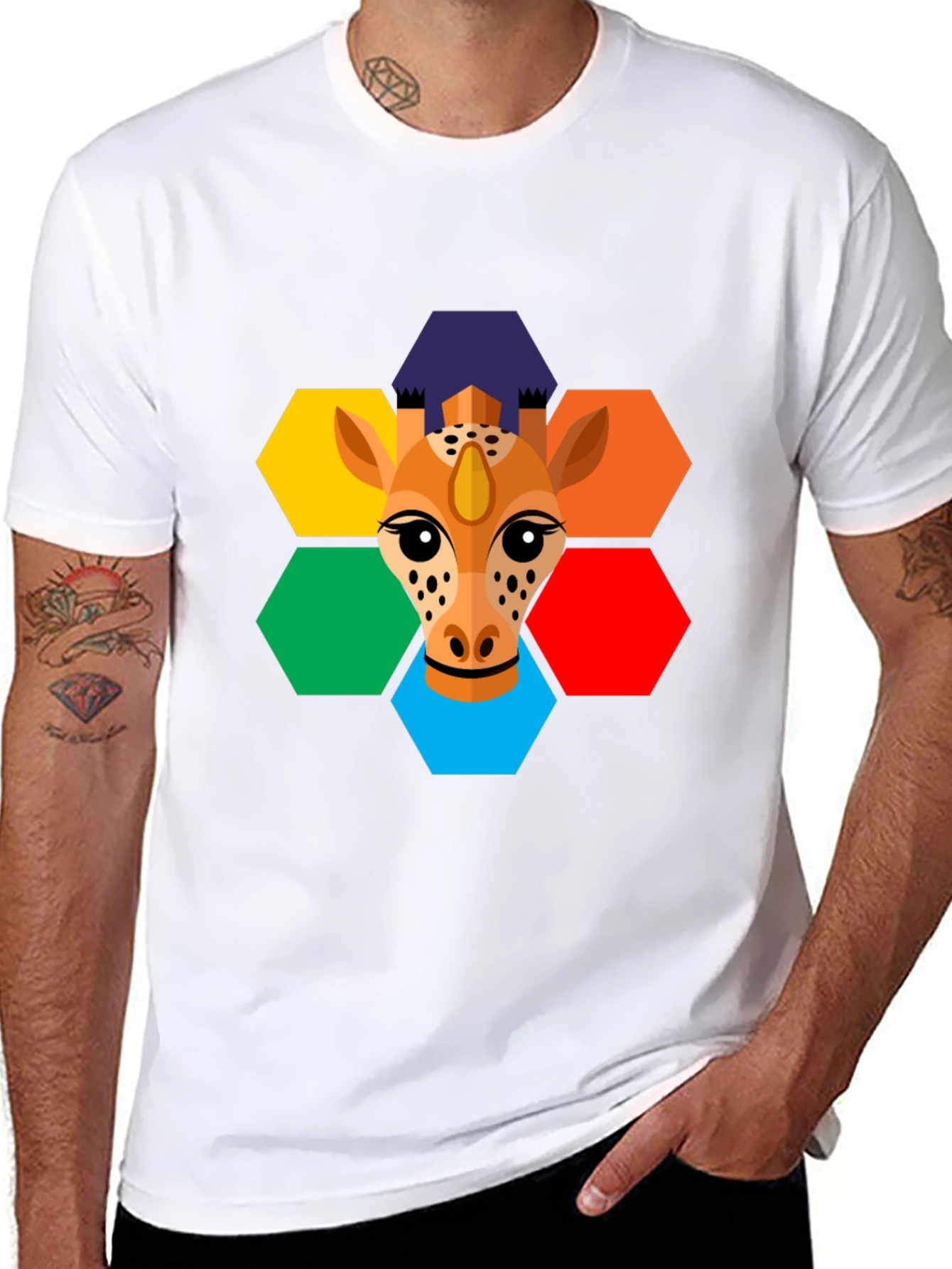 Geometric Giraffe Graphic Tee - Unisex Black T-Shirt