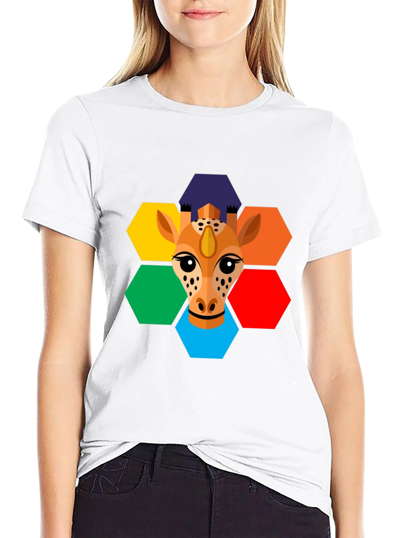 Geometric Giraffe Graphic Tee - Unisex Black T-Shirt
