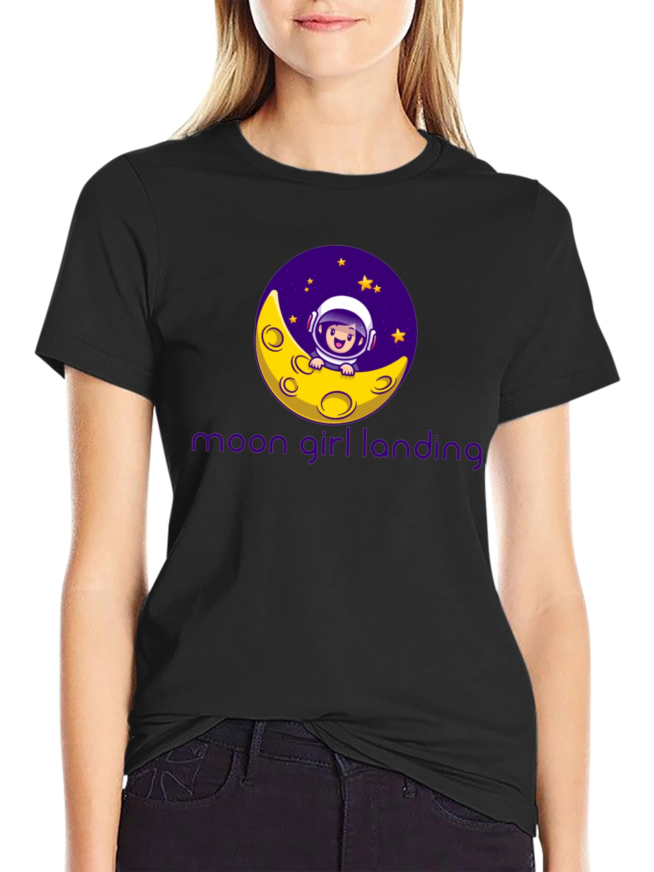Moon Girl Landing Black T-Shirt