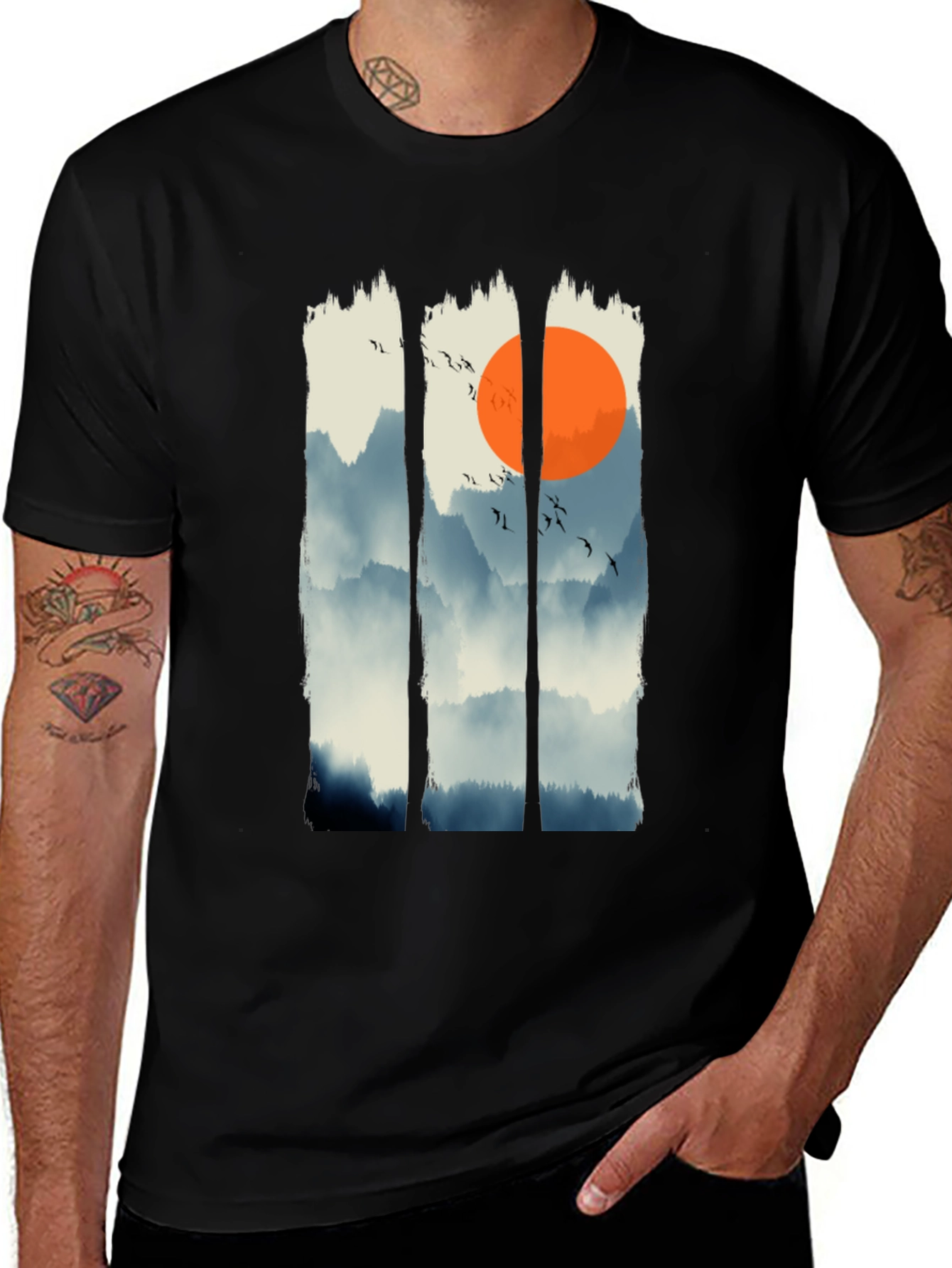 Zen Mountain Sunset Graphic Tee - Black