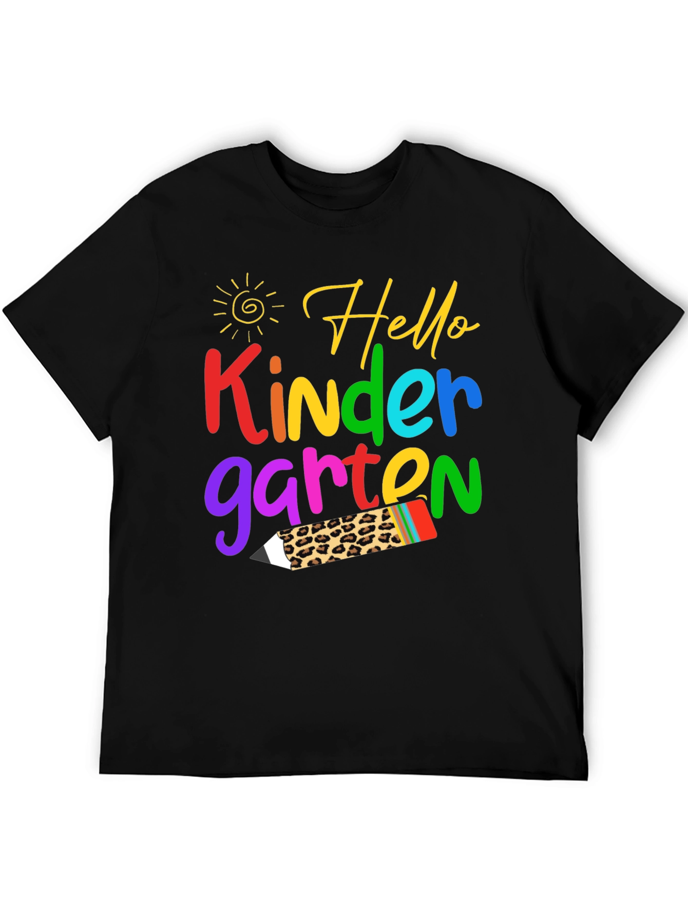 Hello Kindergarten T-Shirt - Leopard Print Pencil