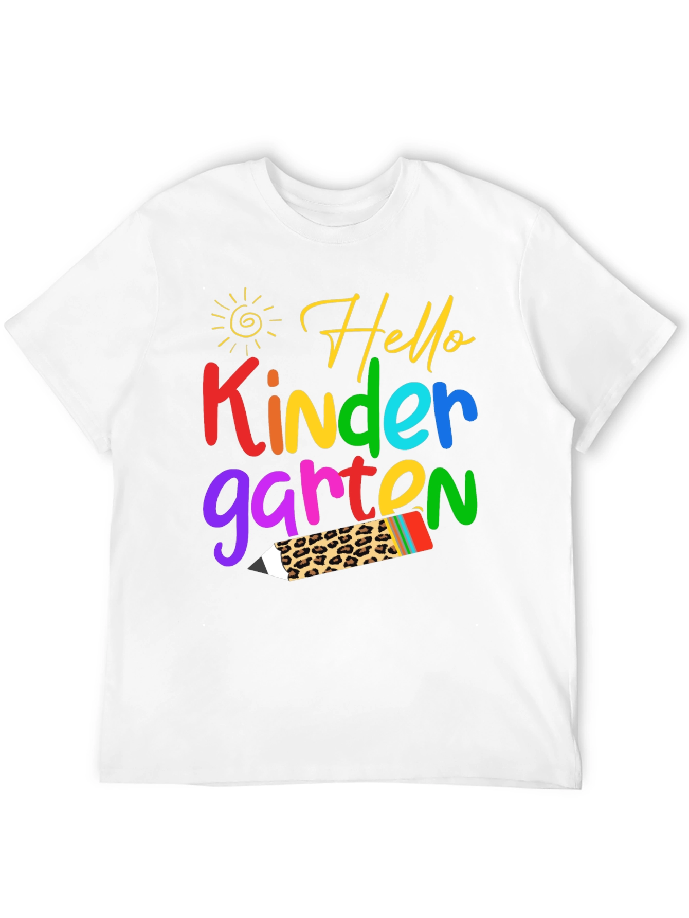 Hello Kindergarten T-Shirt - Leopard Print Pencil