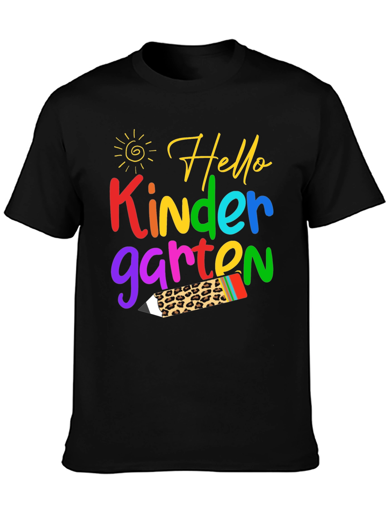 Hello Kindergarten T-Shirt - Leopard Print Pencil