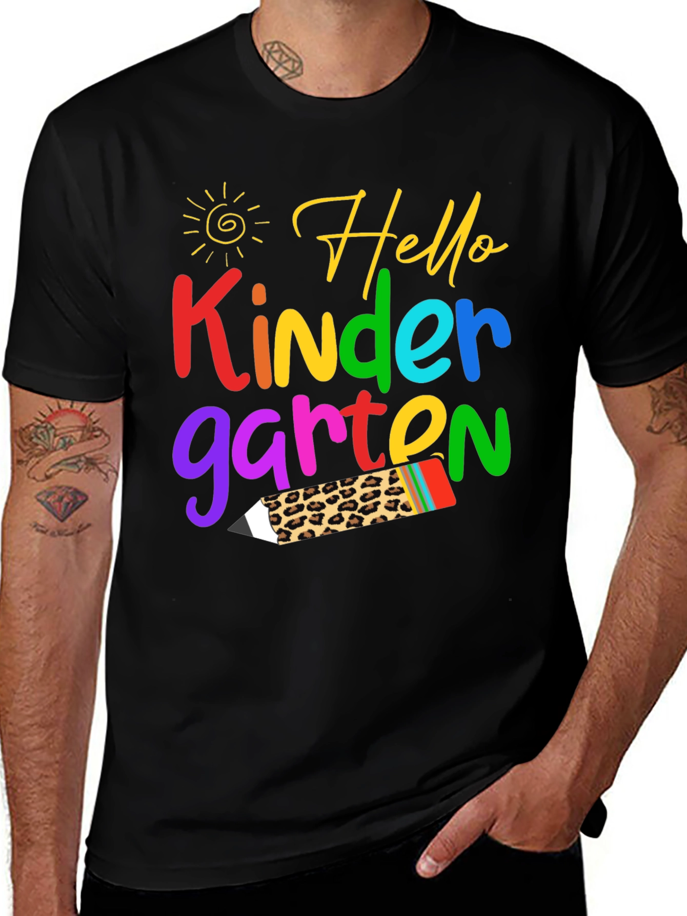 Hello Kindergarten T-Shirt - Leopard Print Pencil