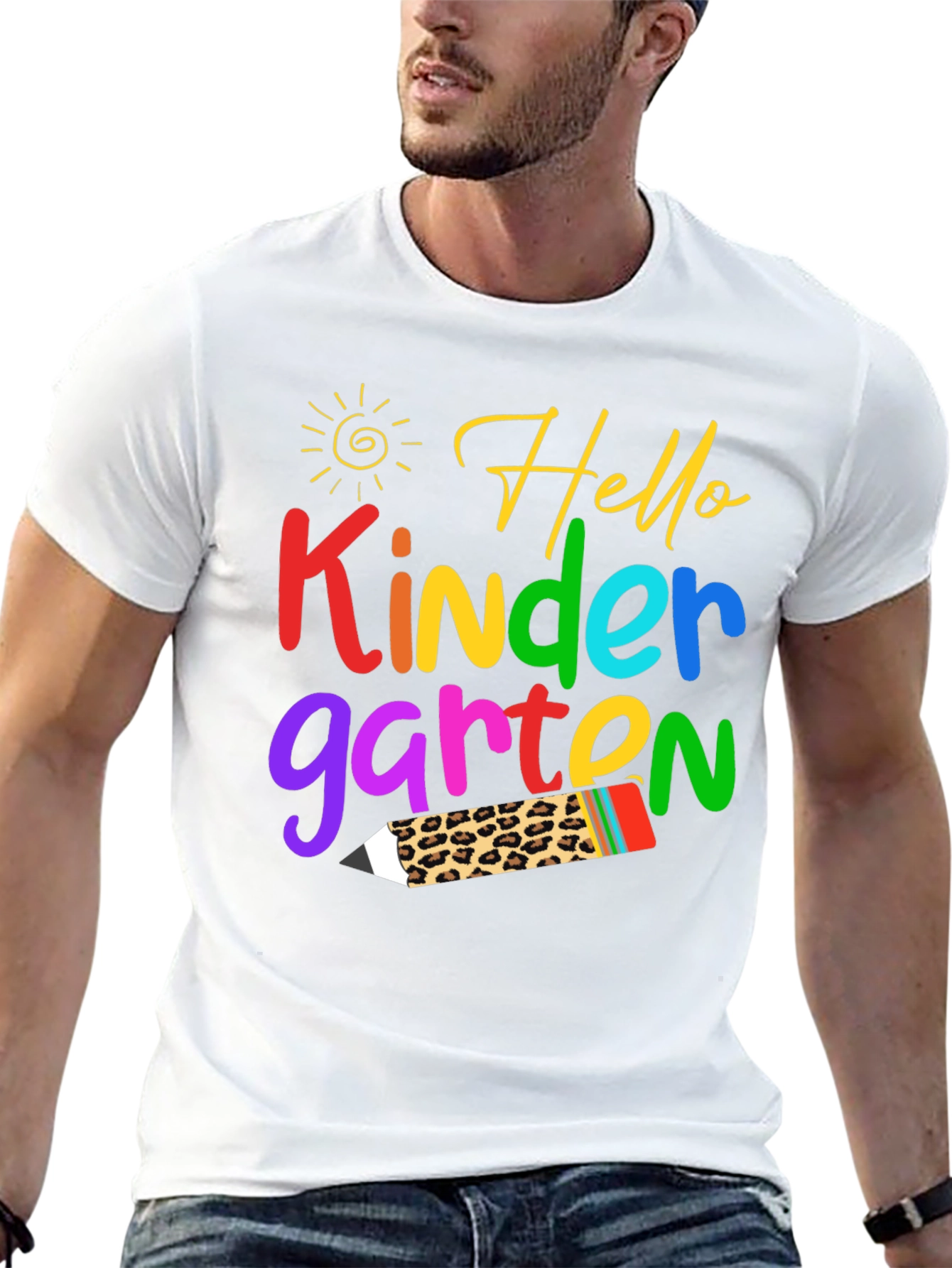Hello Kindergarten T-Shirt - Leopard Print Pencil