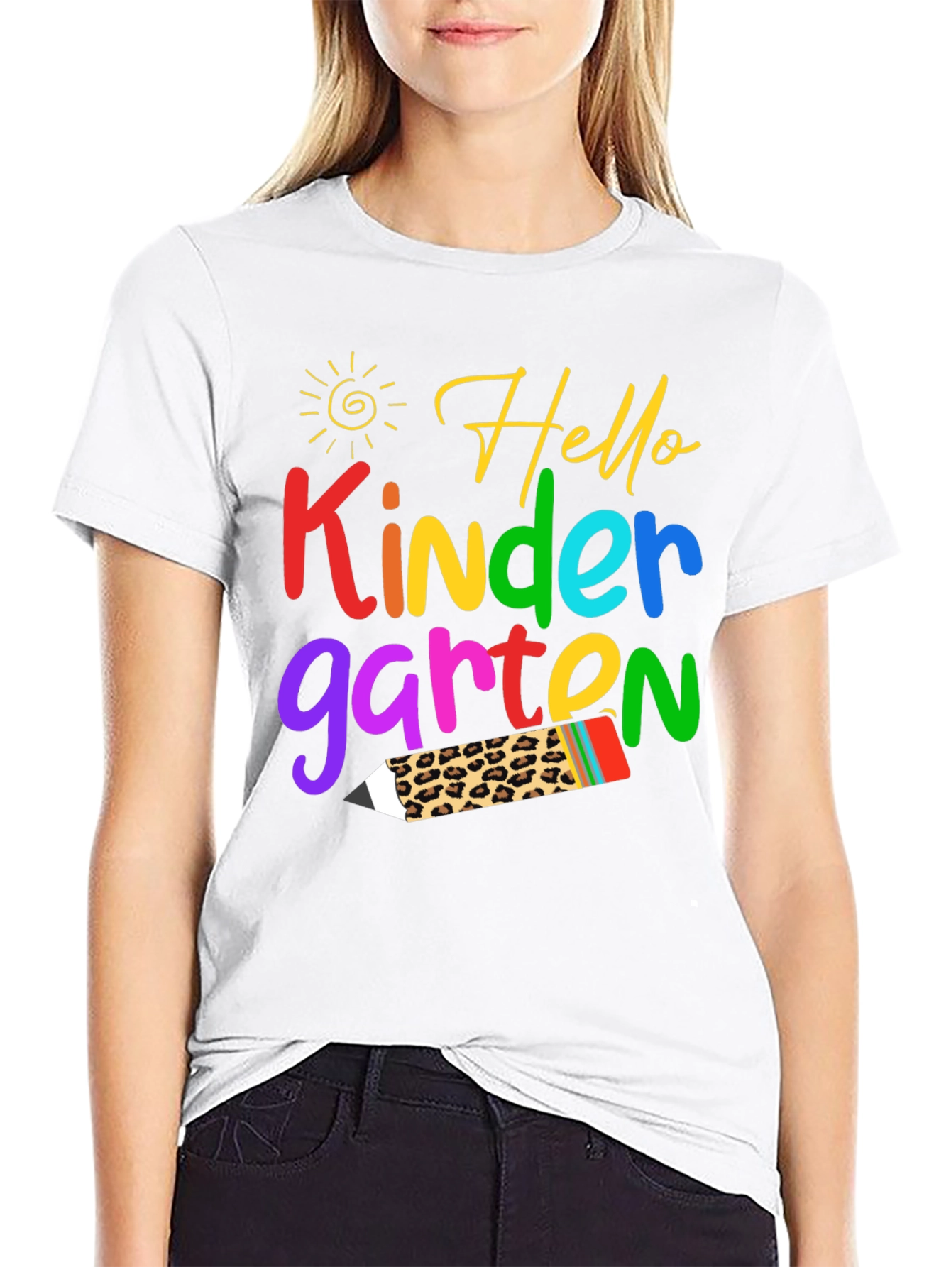 Hello Kindergarten T-Shirt - Leopard Print Pencil