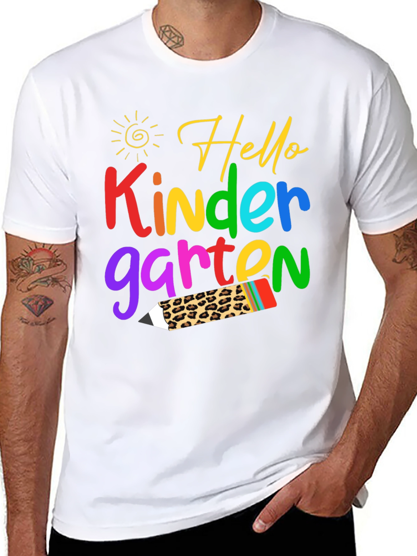 Hello Kindergarten T-Shirt - Leopard Print Pencil