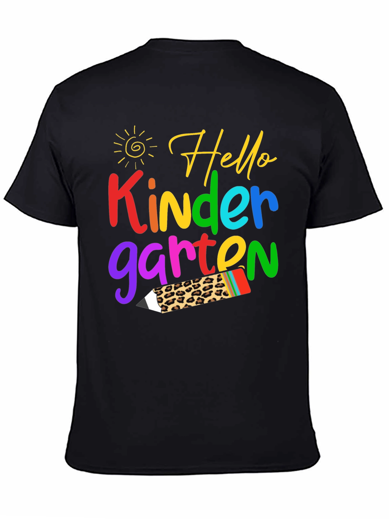 Hello Kindergarten T-Shirt - Leopard Print Pencil