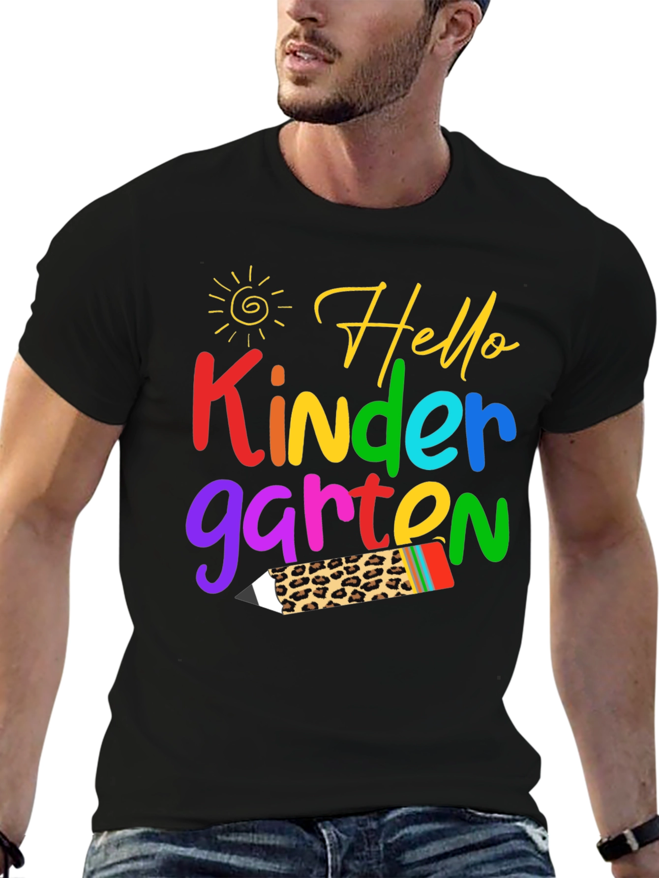 Hello Kindergarten T-Shirt - Leopard Print Pencil