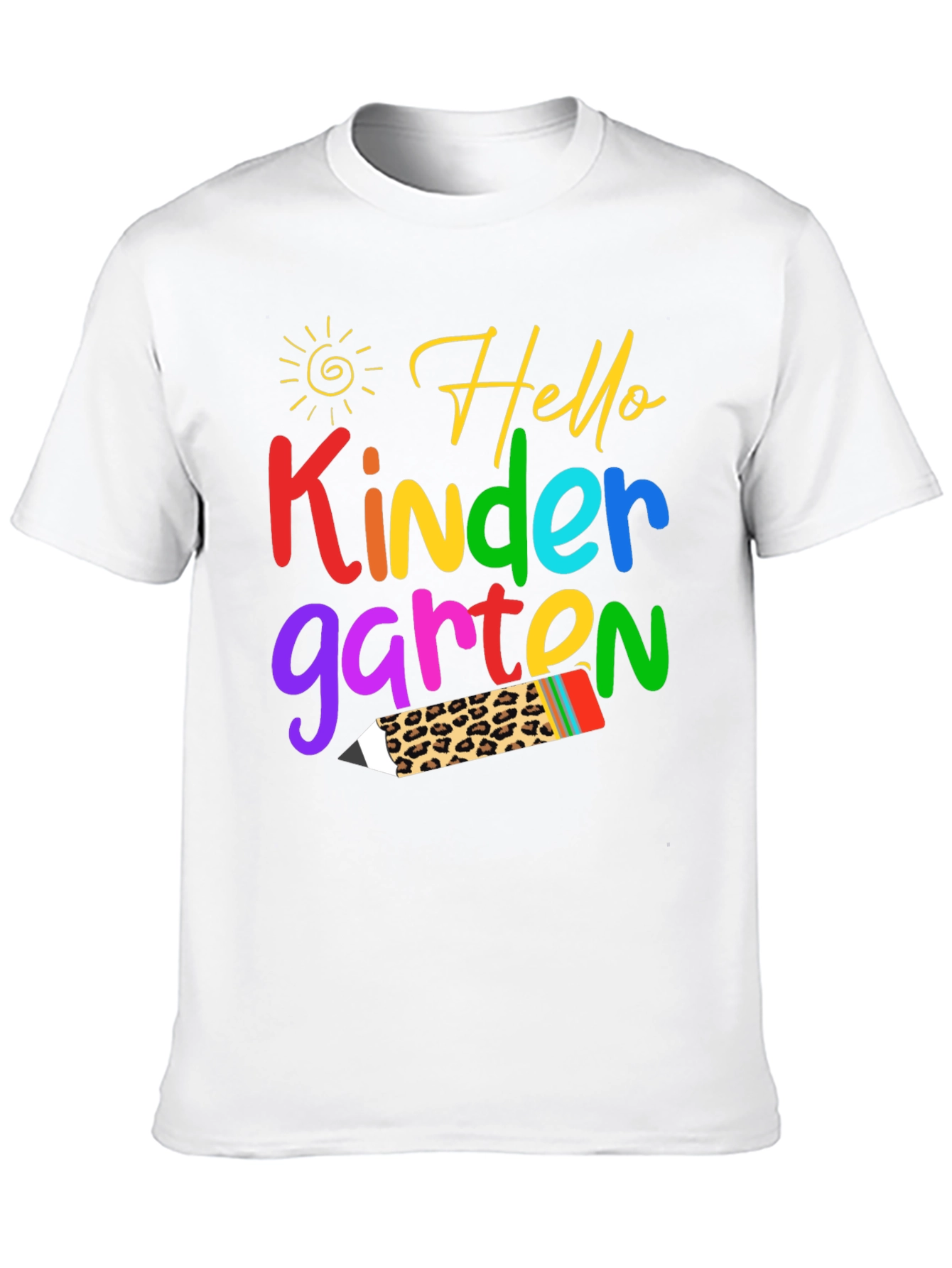 Hello Kindergarten T-Shirt - Leopard Print Pencil