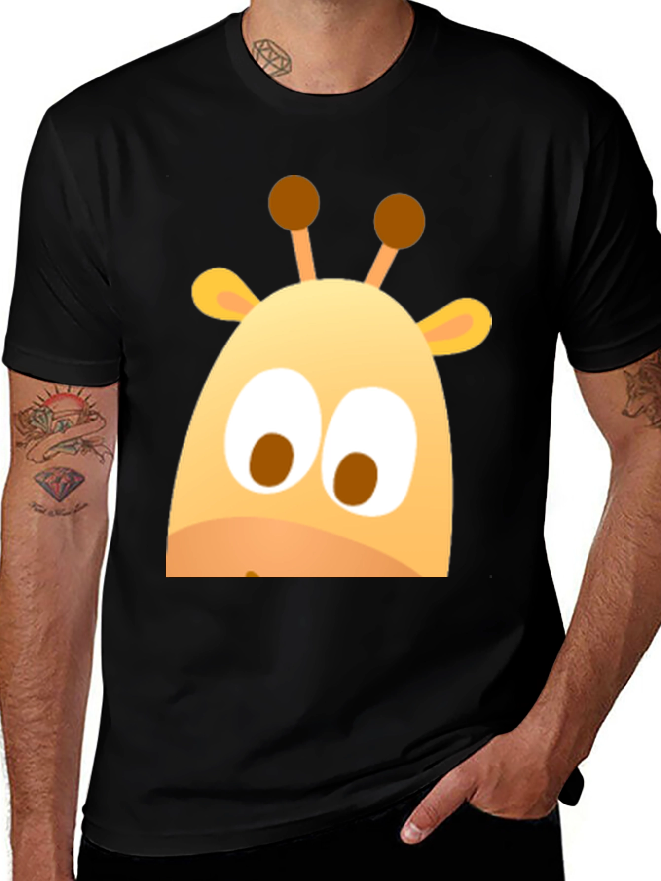 Cute Giraffe Graphic Black T-Shirt