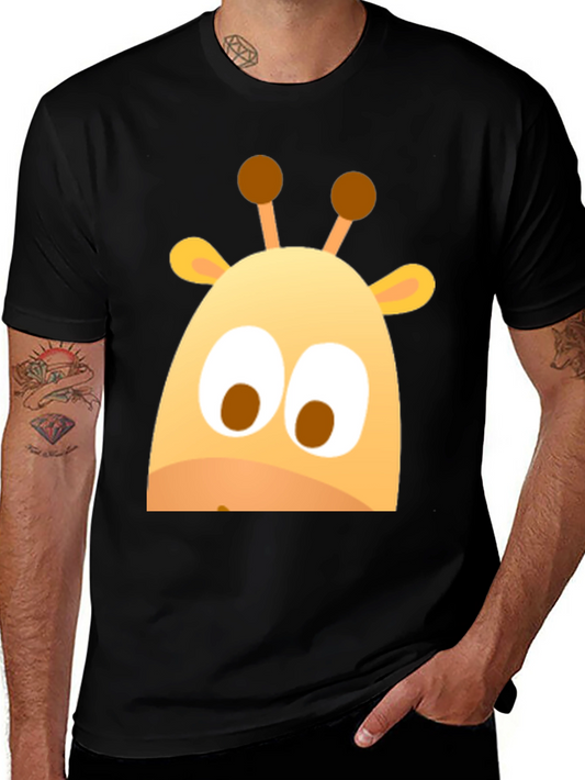 Cute Giraffe Graphic Black T-Shirt