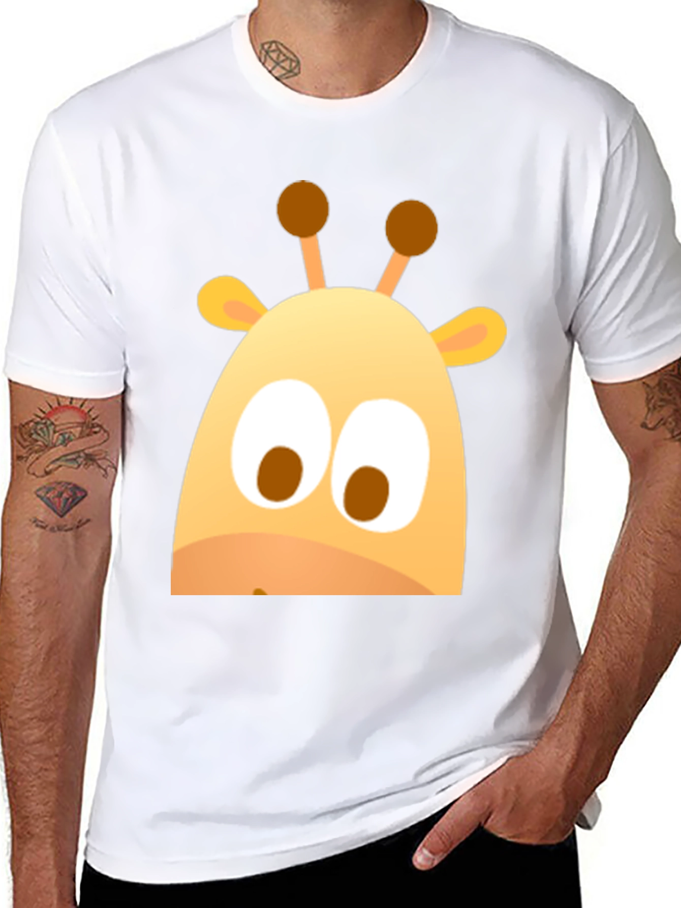 Cute Giraffe Graphic Black T-Shirt