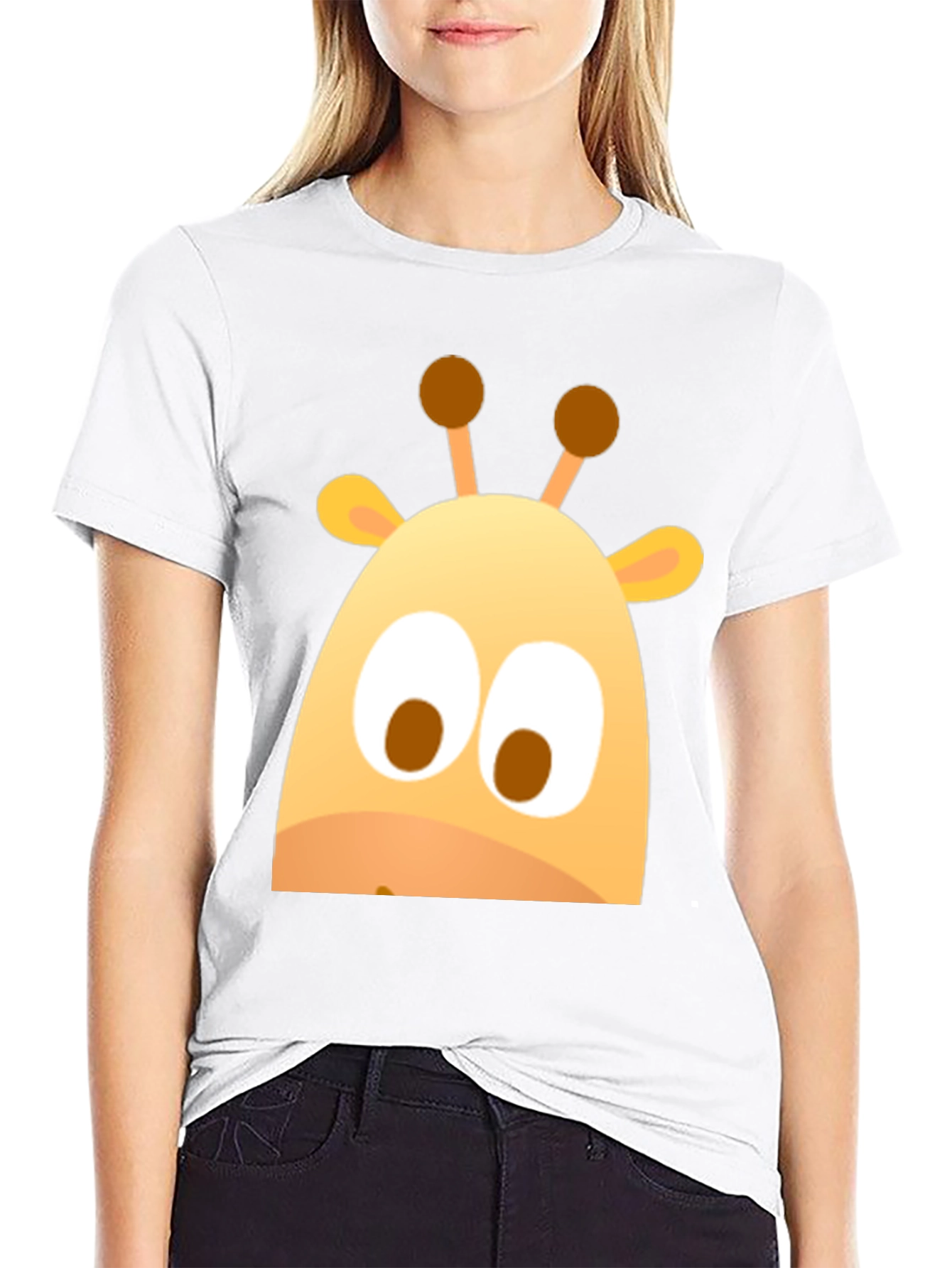 Cute Giraffe Graphic Black T-Shirt