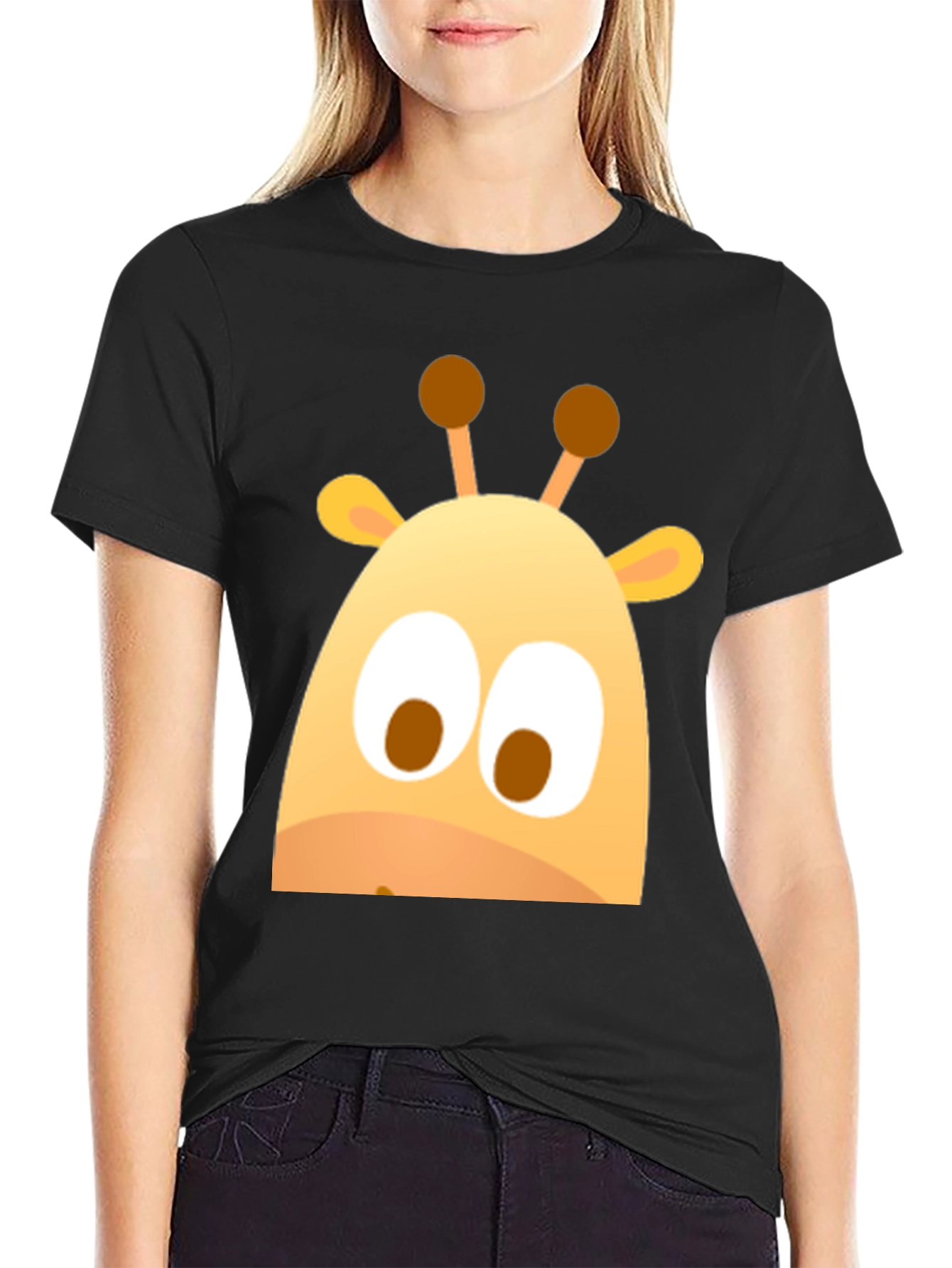 Cute Giraffe Graphic Black T-Shirt