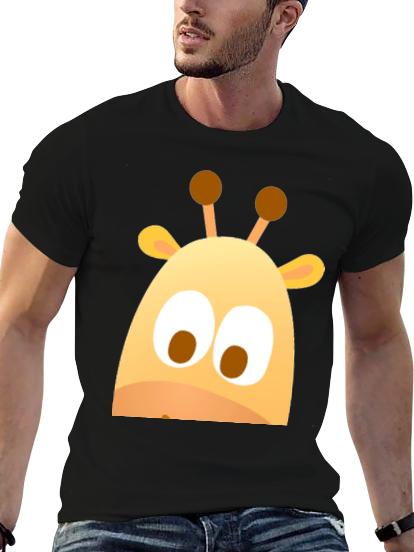 Cute Giraffe Graphic Black T-Shirt