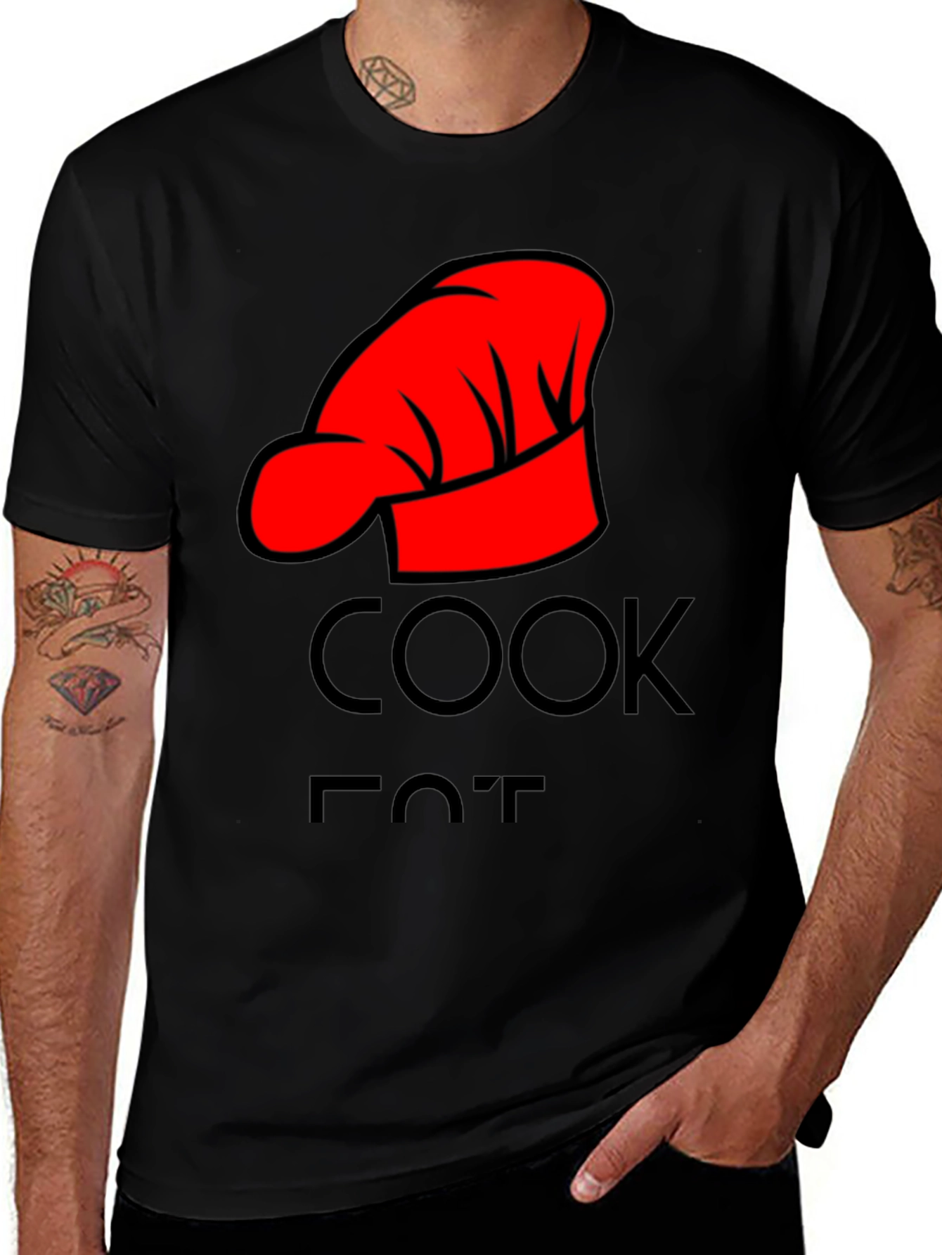 Cook Hat Graphic Tee - Black Cotton Comfort