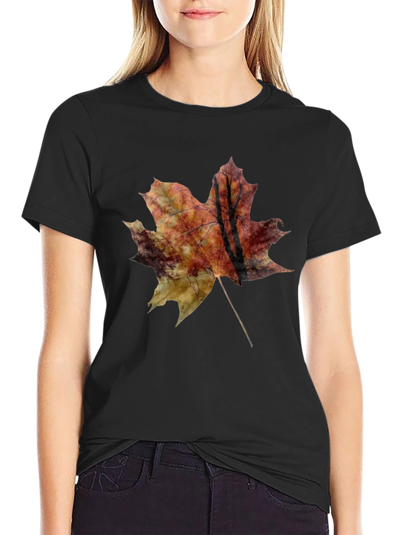 Autumn Leaf Graphic Tee - Unisex Black T-Shirt