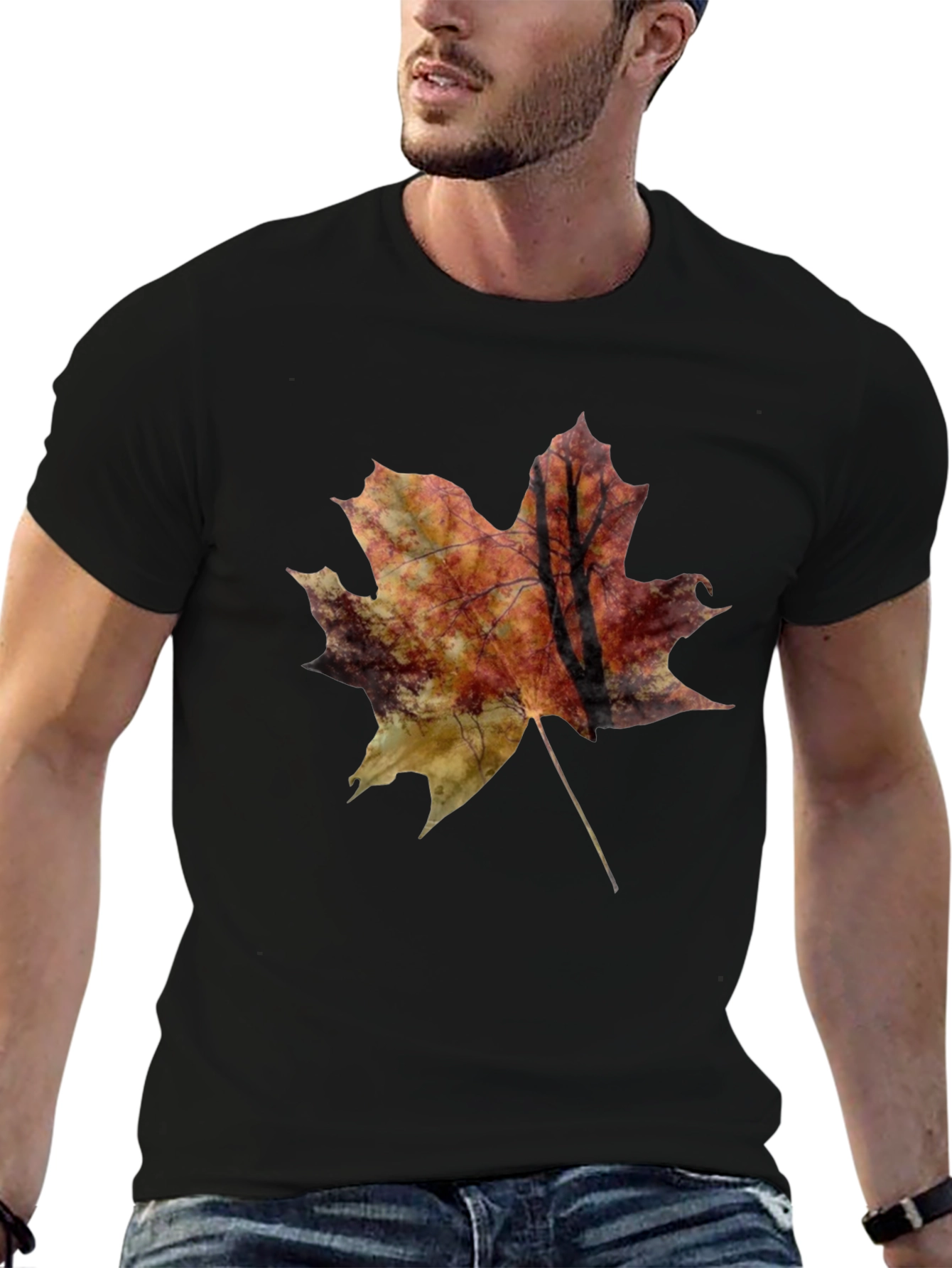 Autumn Leaf Graphic Tee - Unisex Black T-Shirt