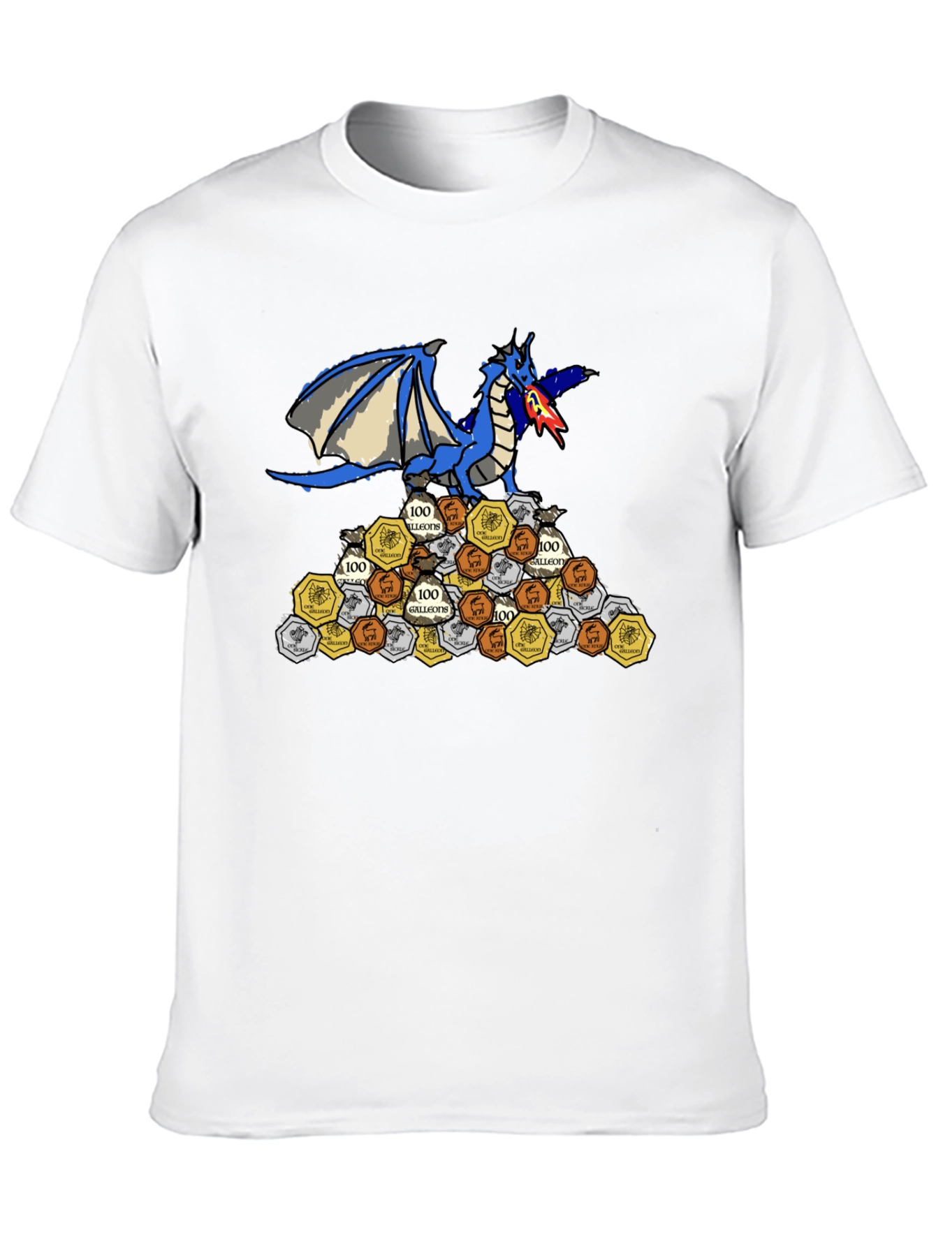 Dragon Hoard T-Shirt - Fire-Breathing Blue Dragon