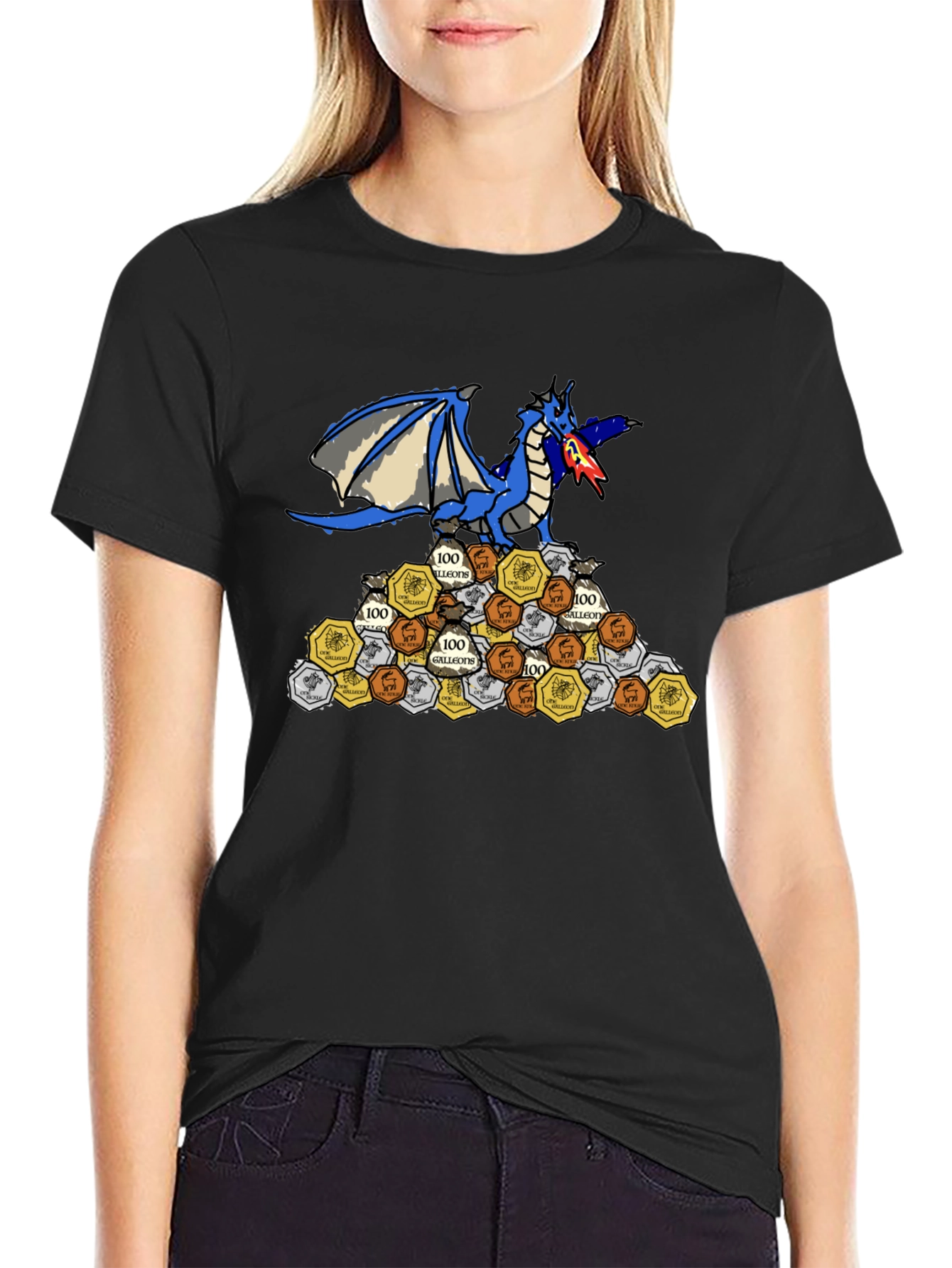 Dragon Hoard T-Shirt - Fire-Breathing Blue Dragon
