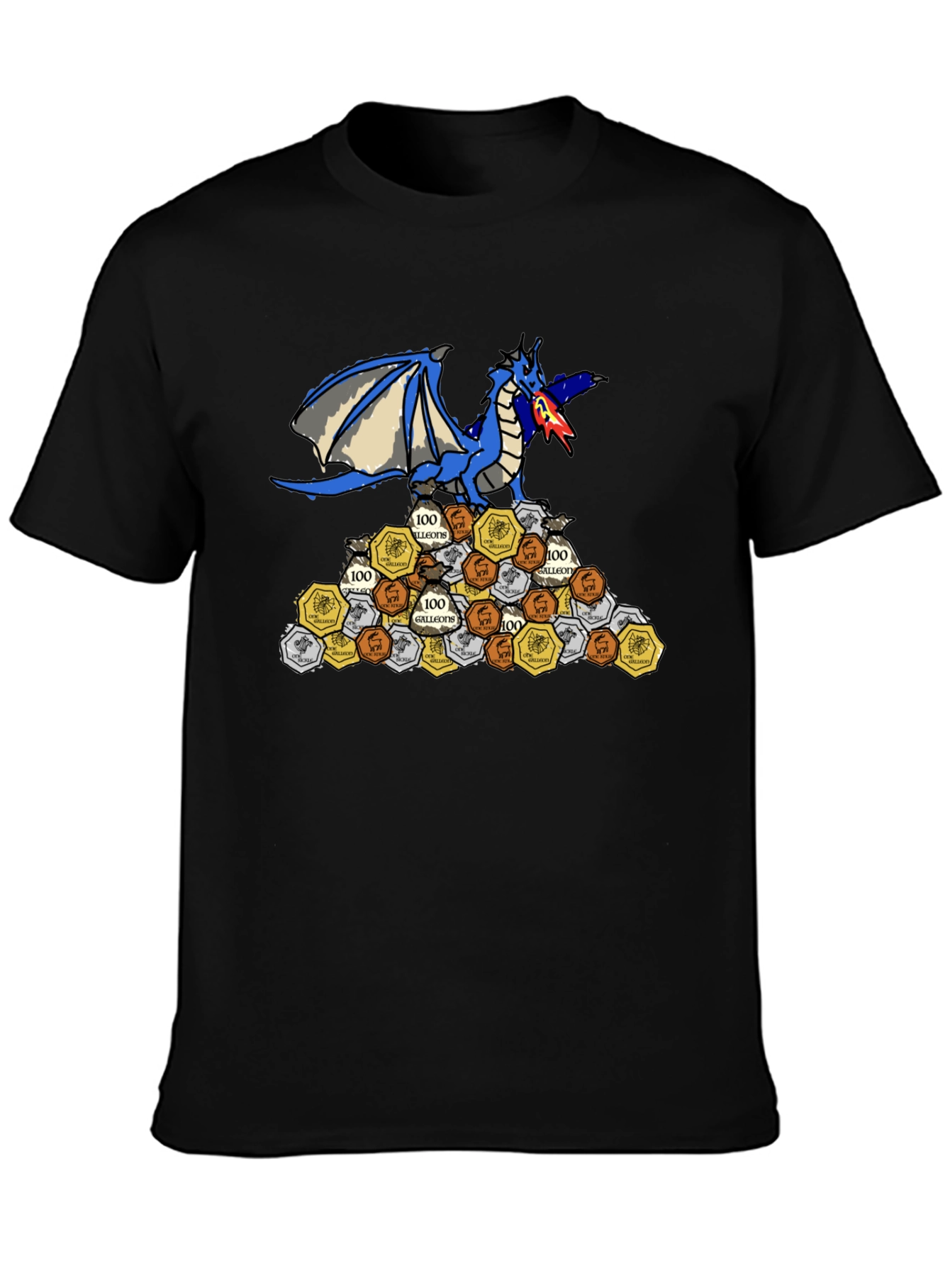 Dragon Hoard T-Shirt - Fire-Breathing Blue Dragon