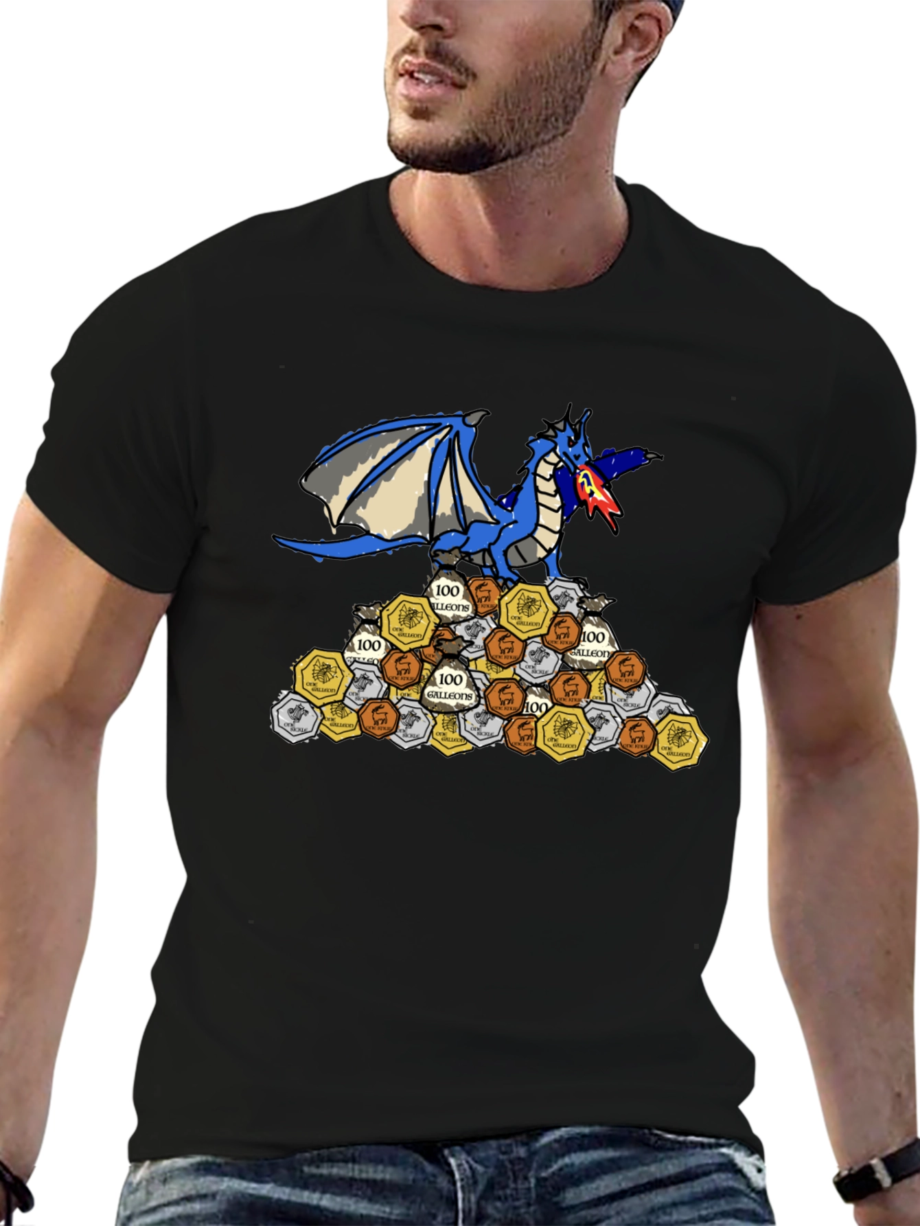 Dragon Hoard T-Shirt - Fire-Breathing Blue Dragon
