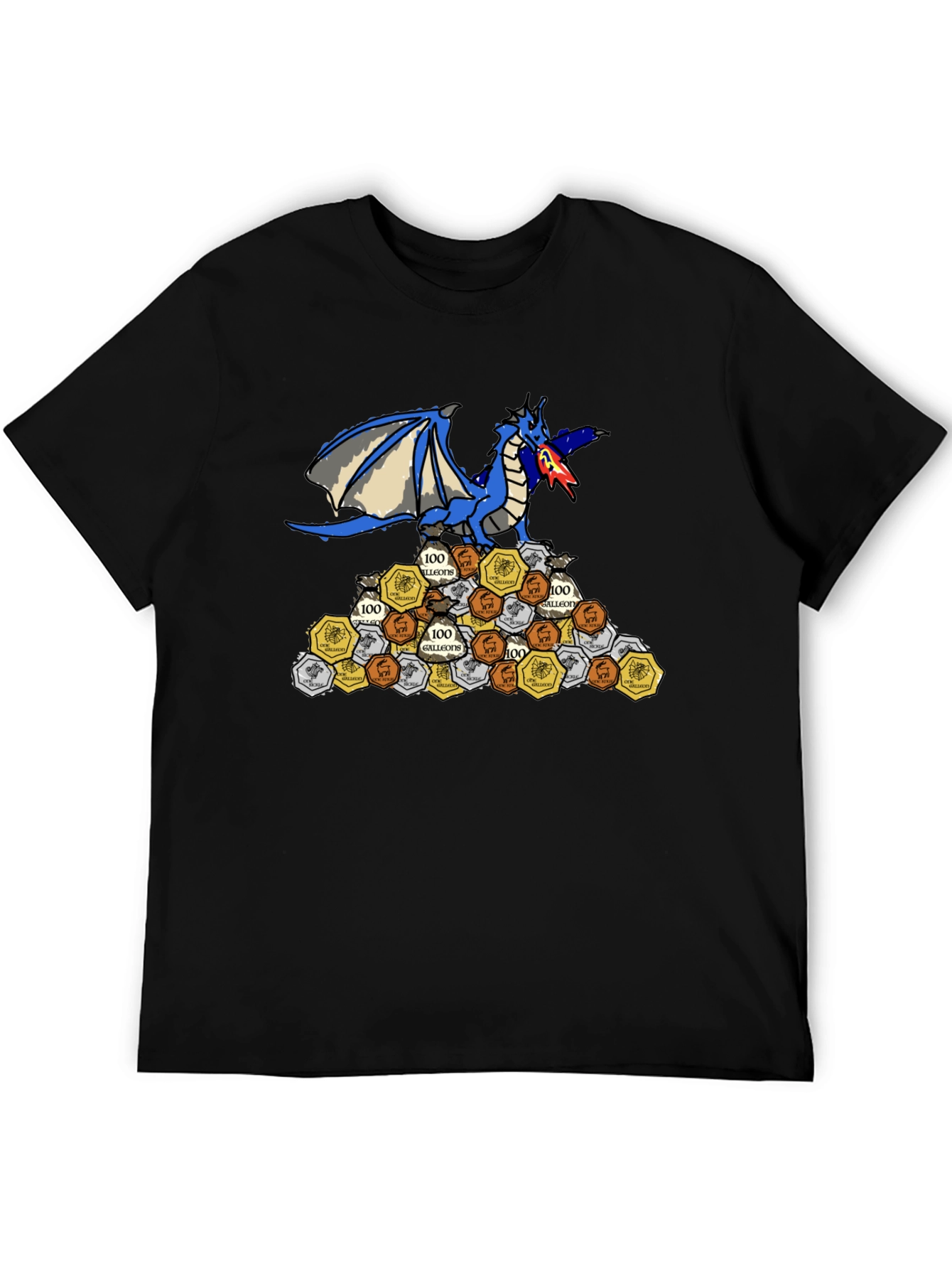 Dragon Hoard T-Shirt - Fire-Breathing Blue Dragon