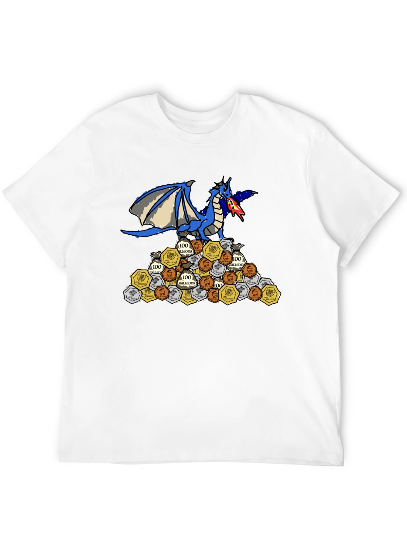 Dragon Hoard T-Shirt - Fire-Breathing Blue Dragon