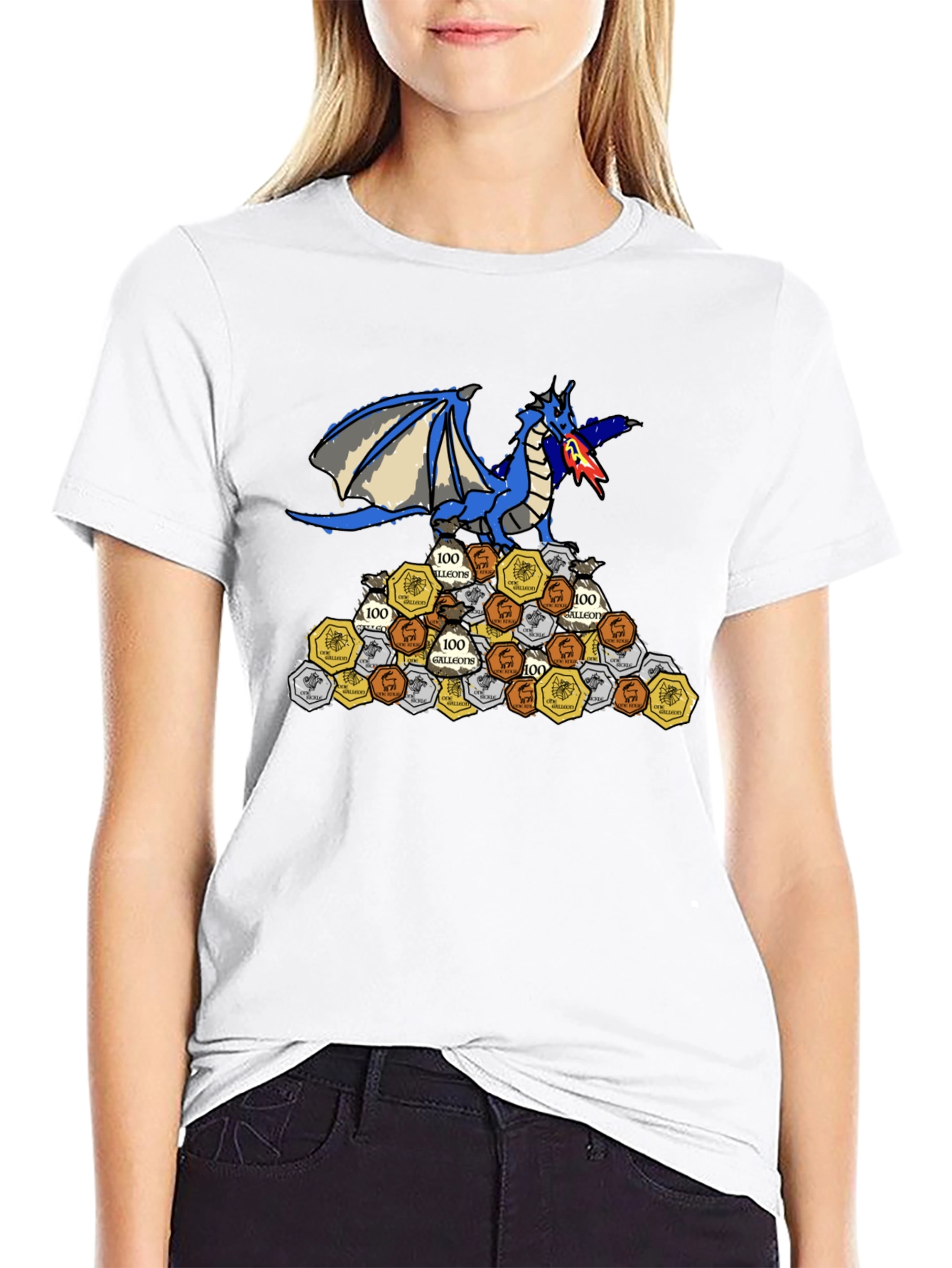 Dragon Hoard T-Shirt - Fire-Breathing Blue Dragon