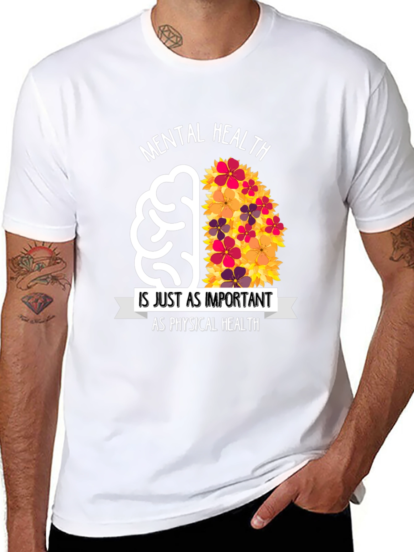 Mental Health Awareness T-Shirt - Floral Brain Design
