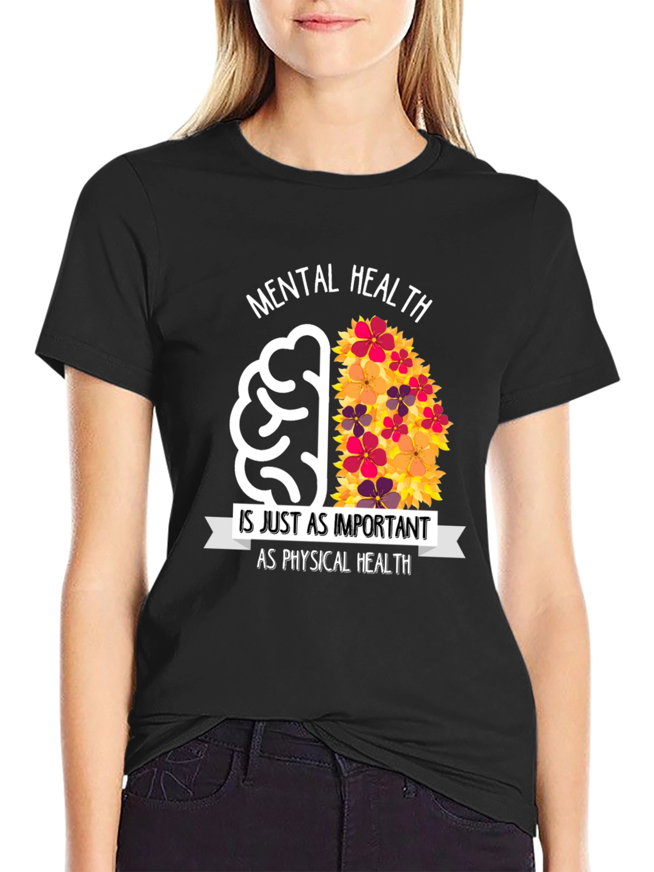Mental Health Awareness T-Shirt - Floral Brain Design