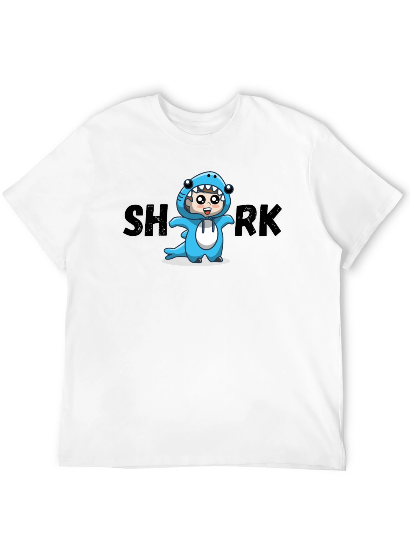 Cartoon Shark Graphic Tee - Black Cotton Blend