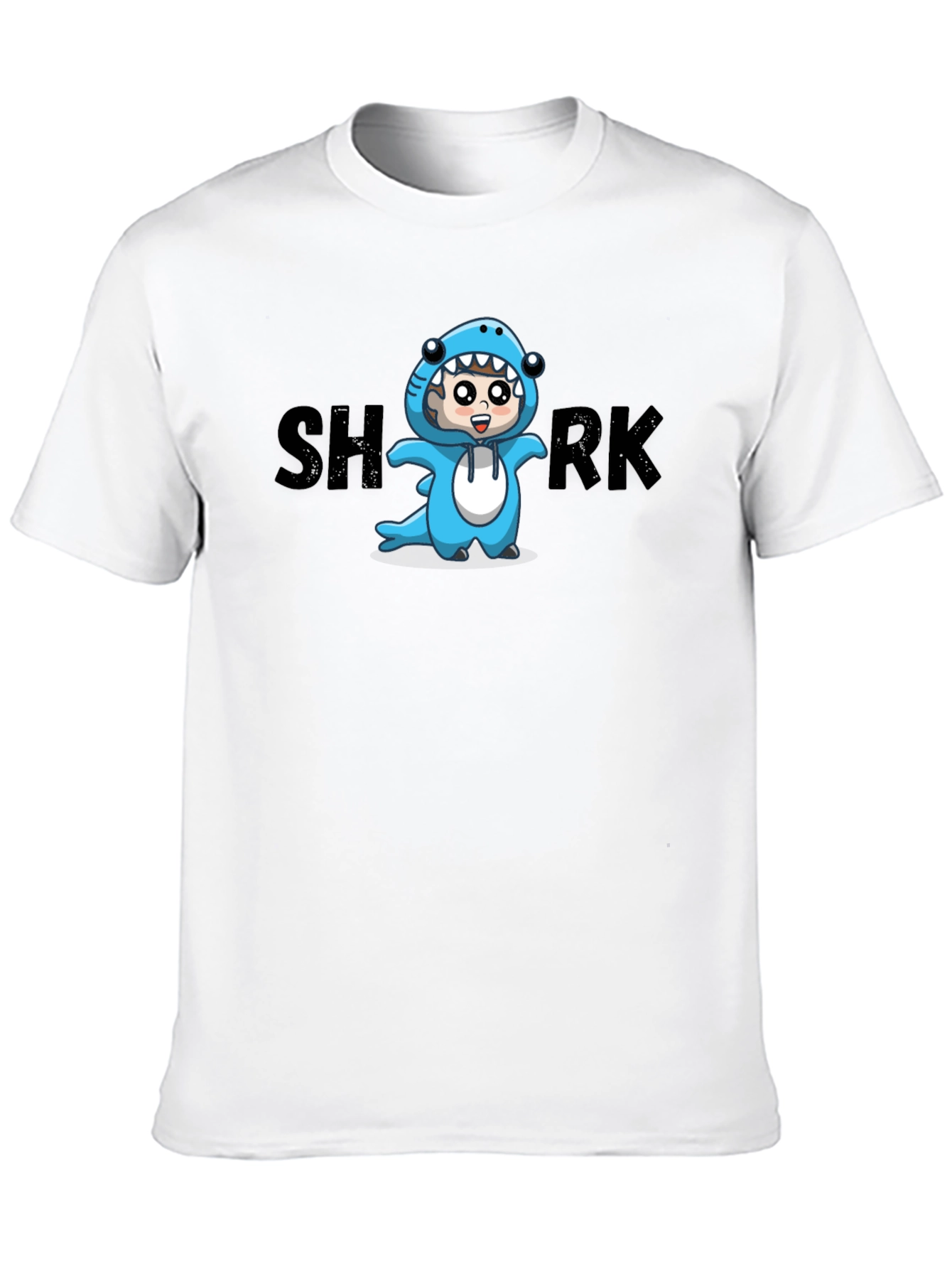 Cartoon Shark Graphic Tee - Black Cotton Blend