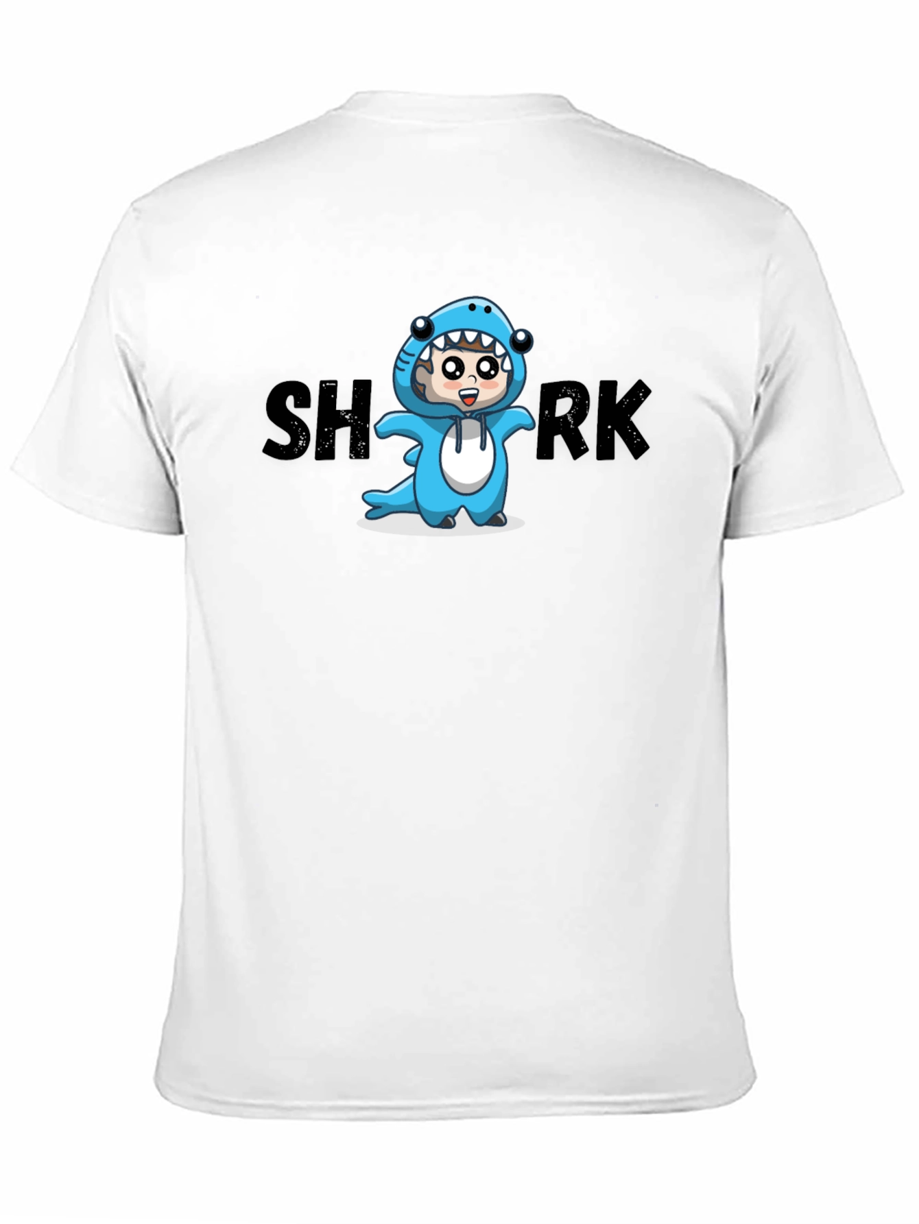 Cartoon Shark Graphic Tee - Black Cotton Blend