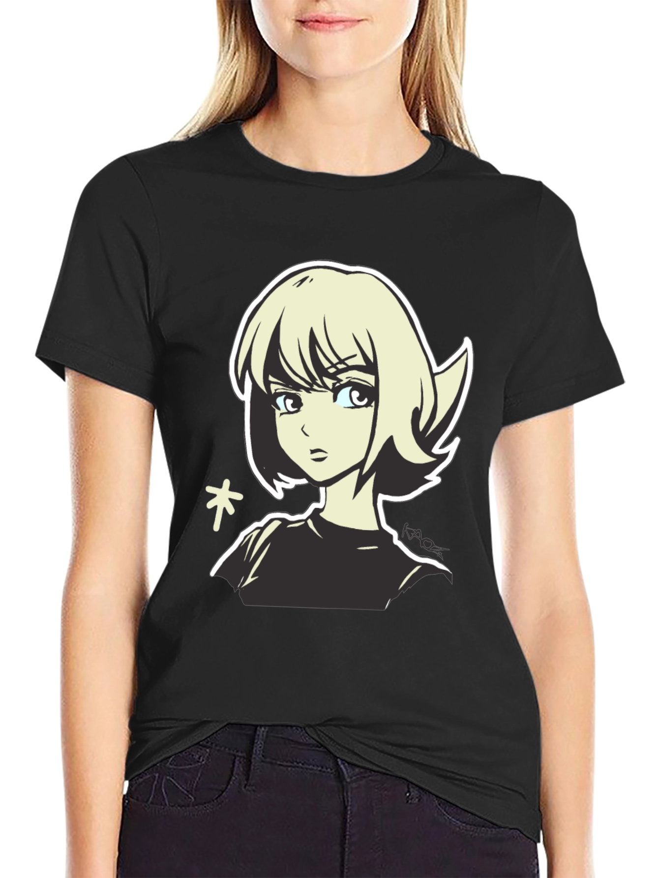 Anime Girl Graphic Tee - Casual Black T-Shirt