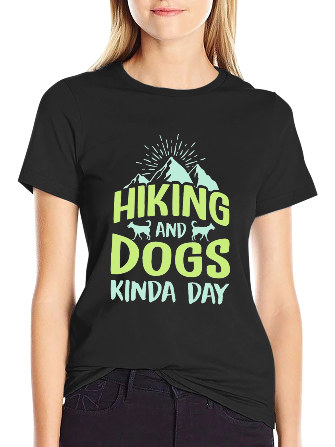 Hiking & Dogs T-Shirt: Kinda Day Black Tee