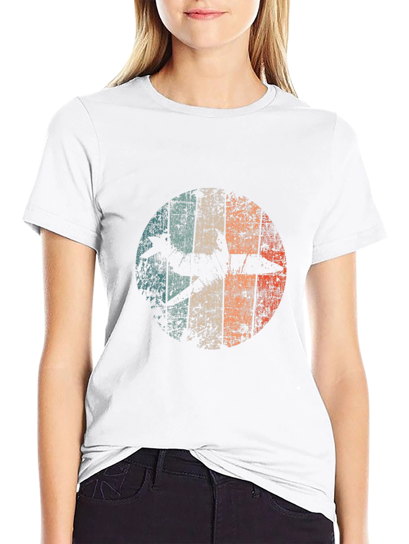 Retro Airplane Graphic Tee - Black Cotton Blend