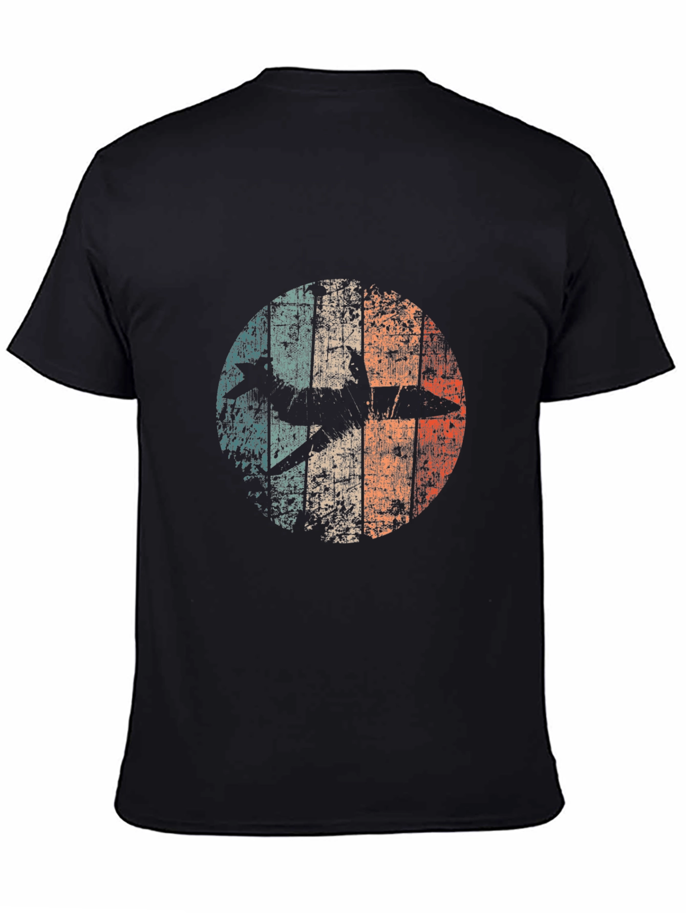 Retro Airplane Graphic Tee - Black Cotton Blend