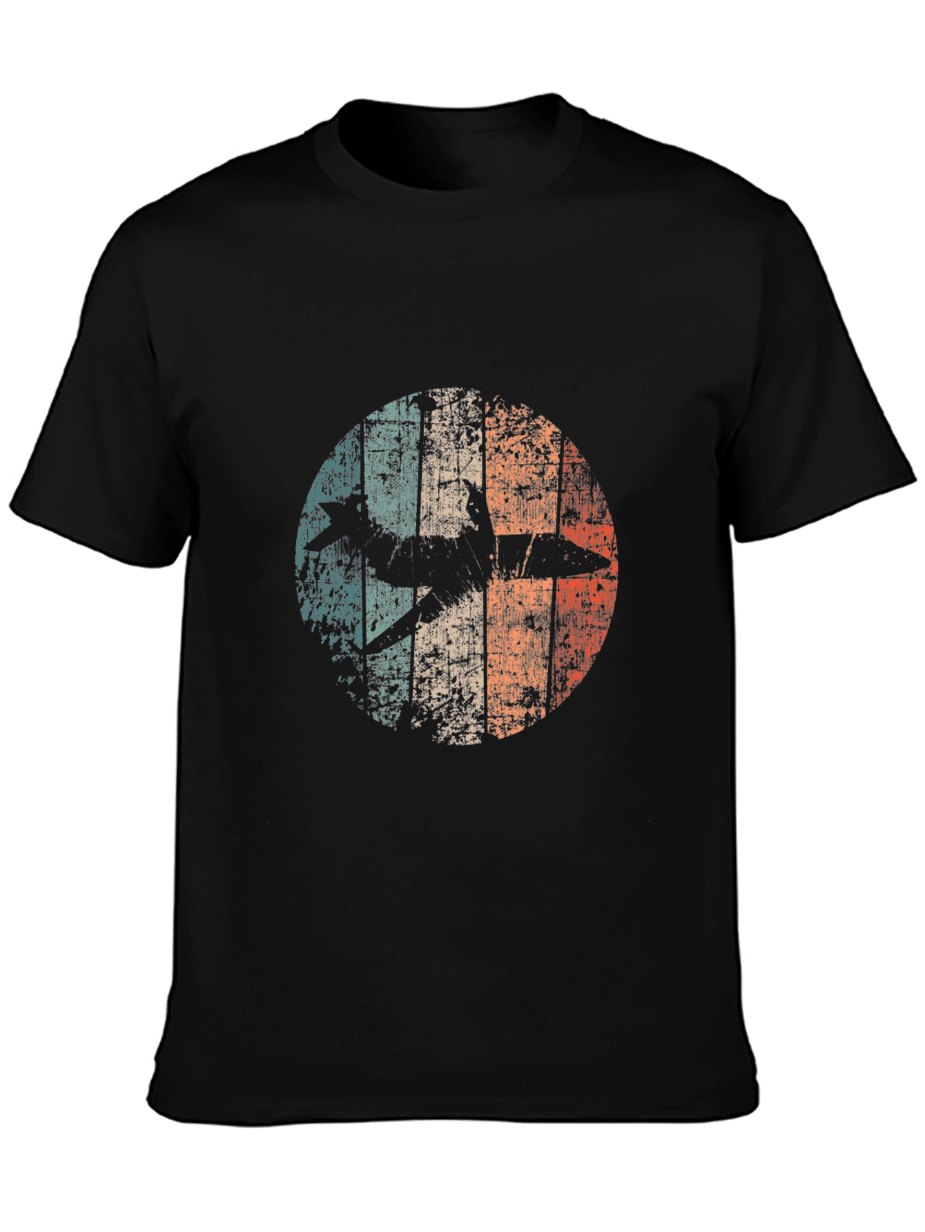 Retro Airplane Graphic Tee - Black Cotton Blend